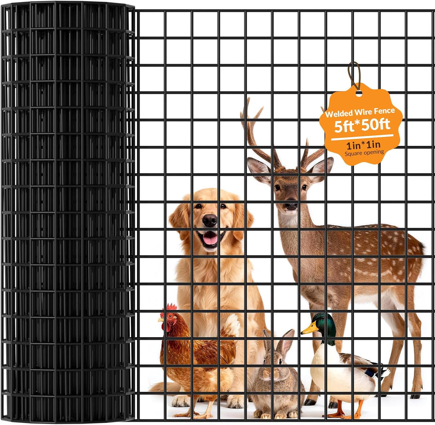 24'' x 50' 1inch Hardware Cloth 16 Gauge Black Vinyl Coated Welded Fence Mesh for Home and Garden Fence and Home Improvement Project (24'' x 50')