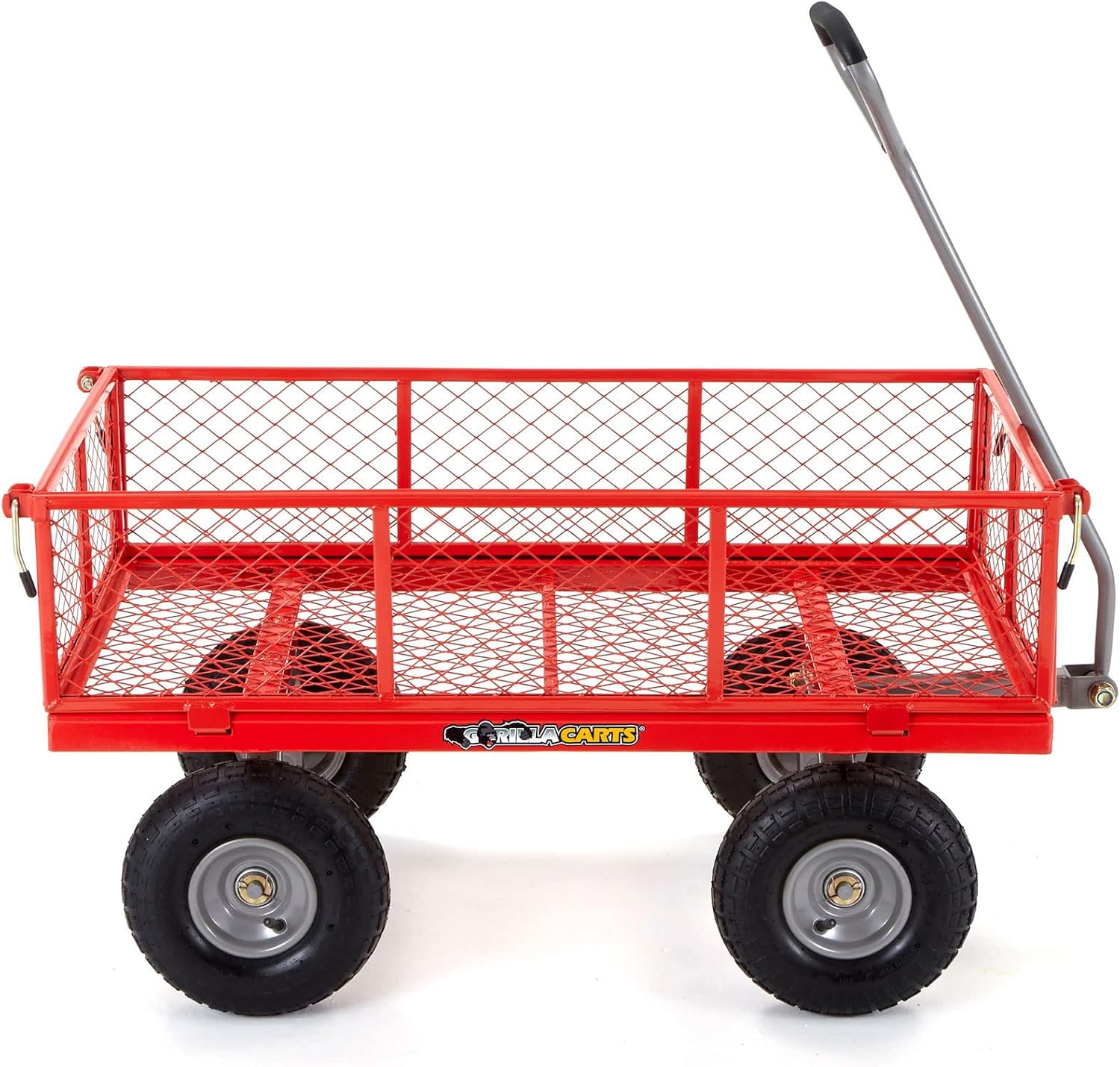 Gorilla Carts 800-Pound Capacity Heavy Duty Steel Mesh Versatile Utility Garden Wagon with Easy Grip Handle for Outdoor Hauling, Red, Model GOR800-COM | 800-lb Capacity Steel Utility Garden Cart for Homeowners and Contractors Hauling Firewood, Bricks and…