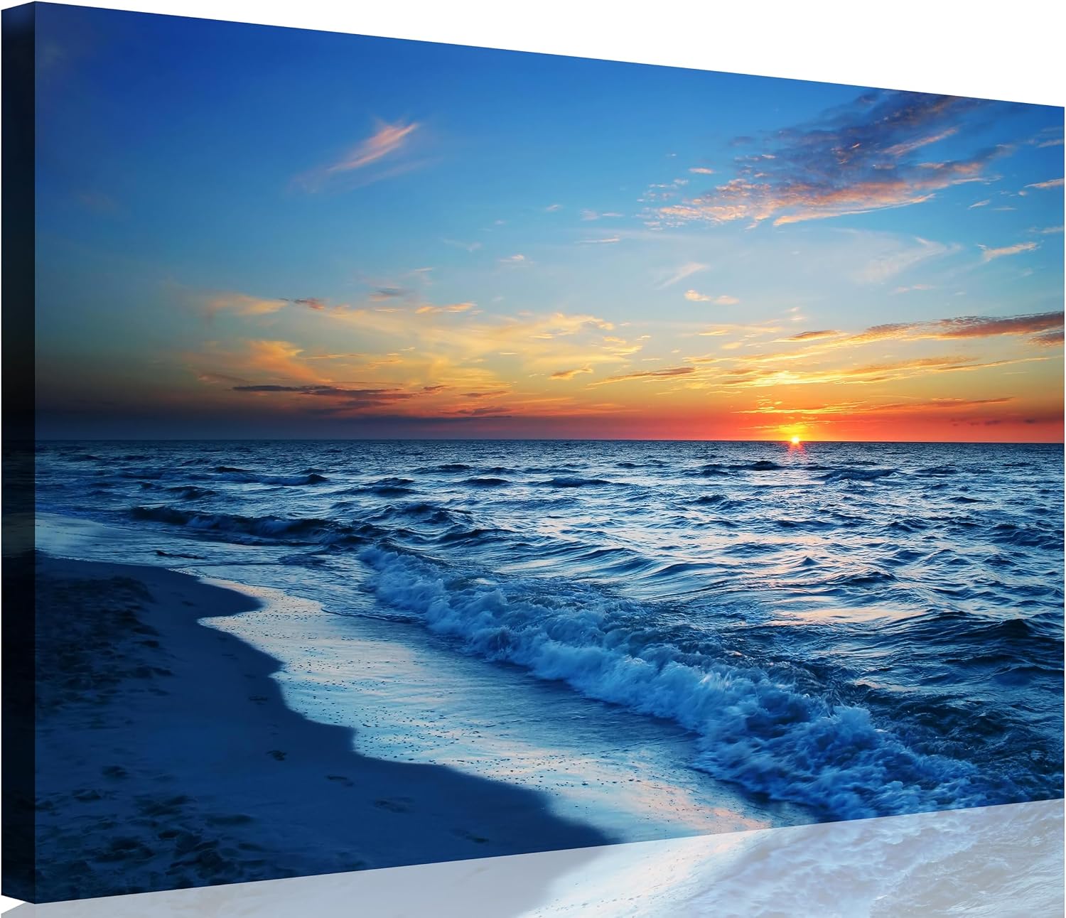 TutuBeer 3 Panel Beach Canvas Wall Art for Home Decor Blue Sea Sunset White Beach Painting the Picture Print on Canvas Seascape the Pictures for Home Decor Decoration,Ready to Hang