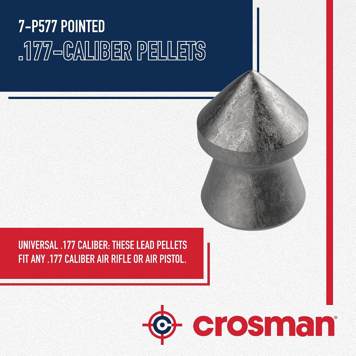 Crosman .177-Caliber Pointed Lead Pellets for Air Rifles and Air Pistols - 500 Count Tin - Lead