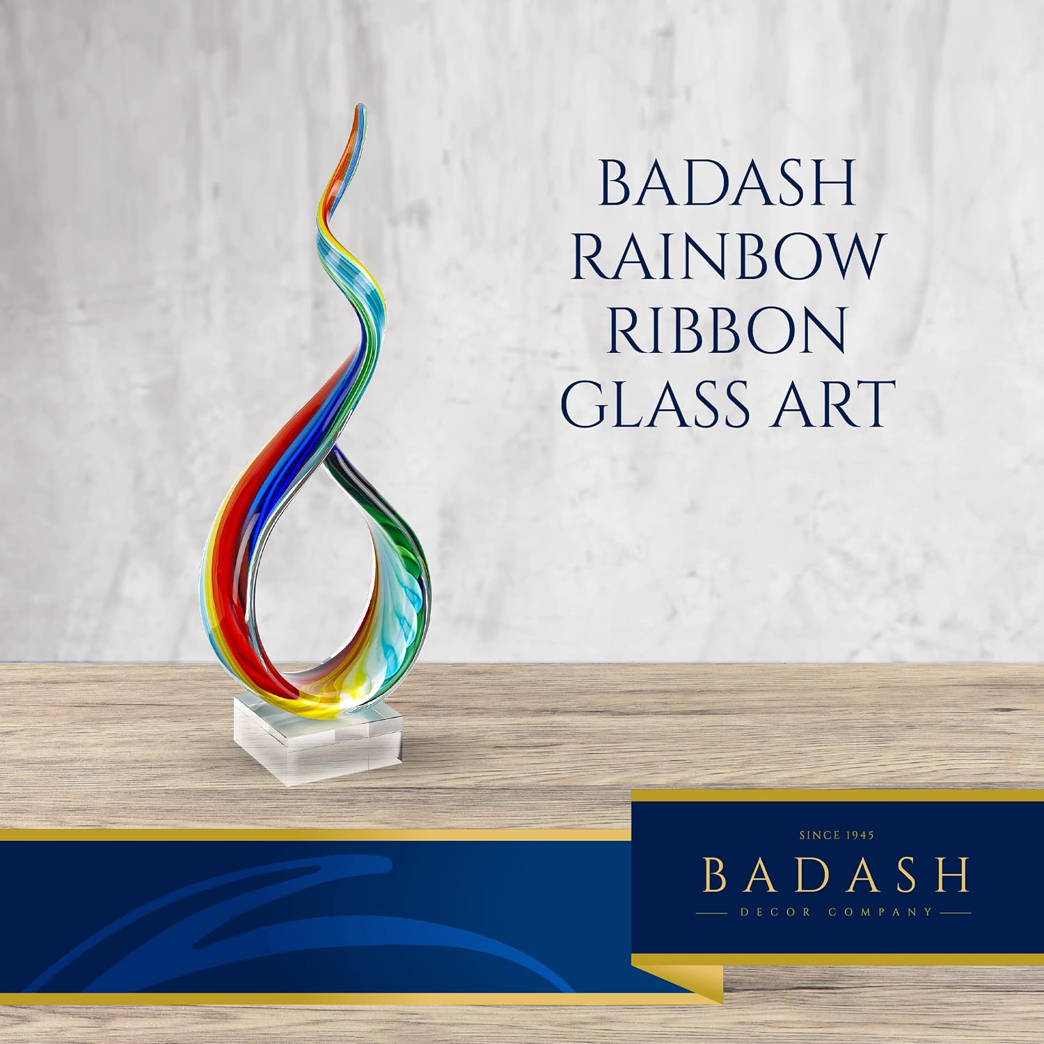 Badash Rainbow Murano-Style Art Glass Sculpture Centerpiece, 18 Inch | Murano-style art glass sculpture for tabletop decor, living rooms, offices, shelves, console tables and gifts