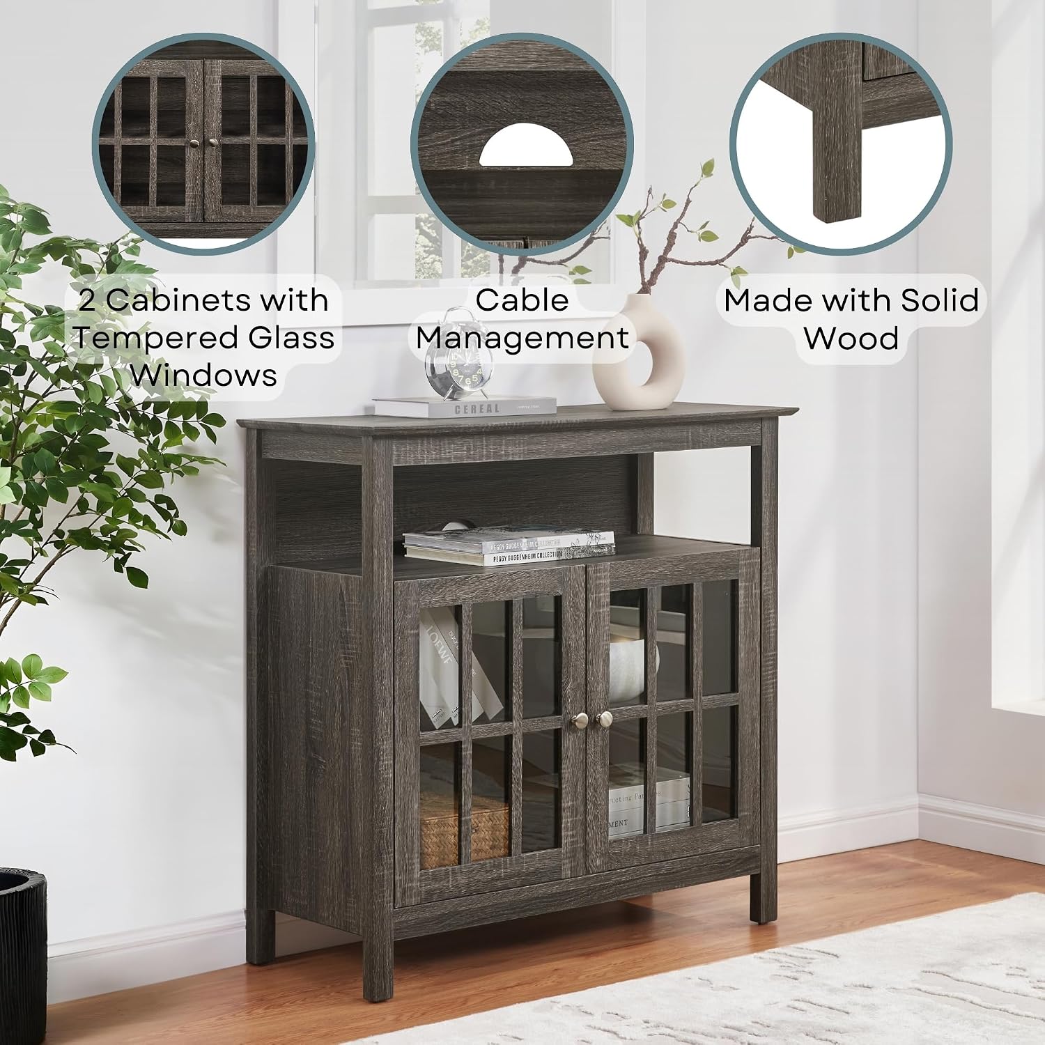 Convenience Concepts Big Sur Highboy TV Stand with Storage Cabinets and Shelves in White Finish