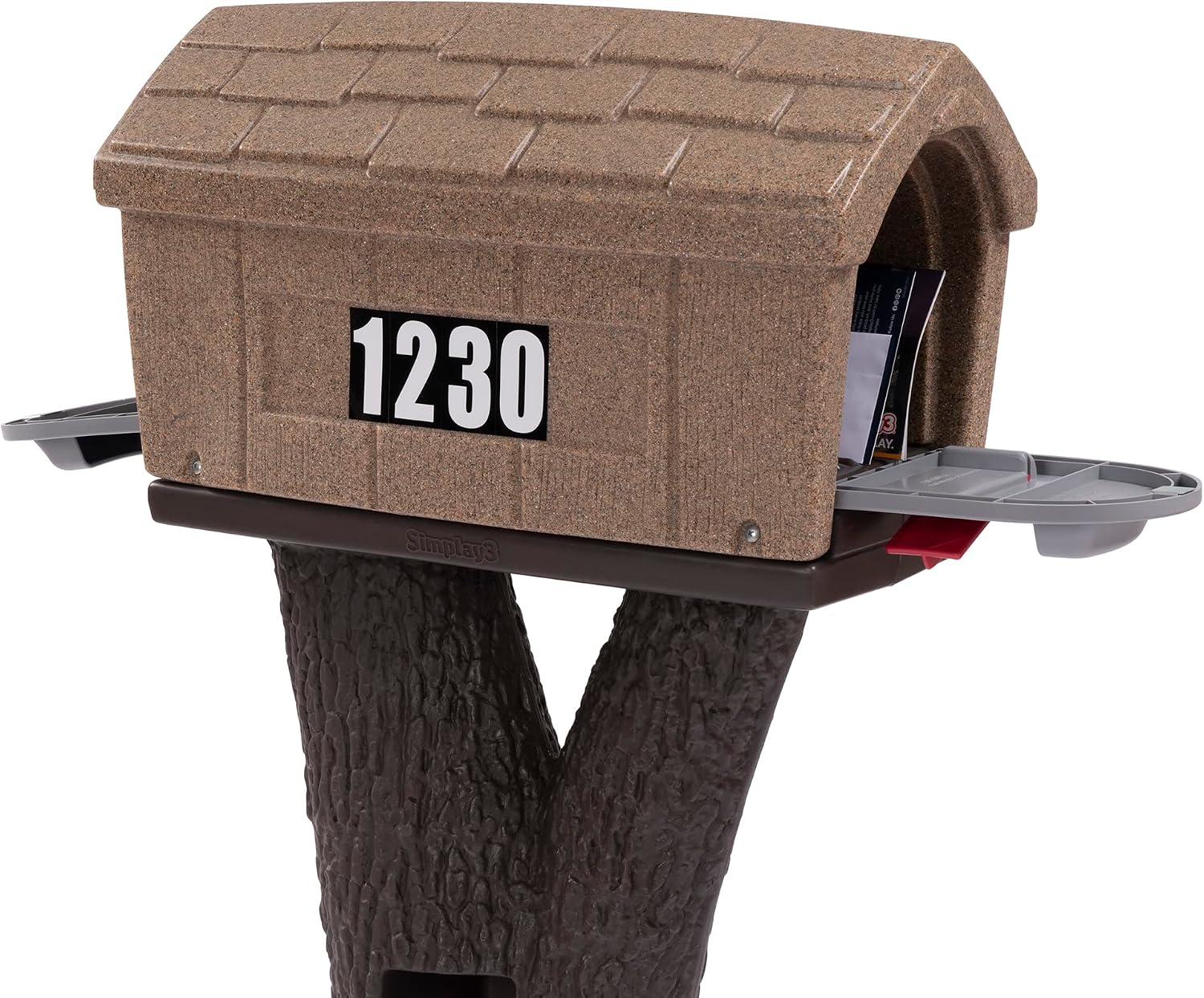 Simplay3 Rustic Home Plastic Residential Cabin Mailbox & Post Mount Combo Kit with 2 Access Doors - Sandstone, Made in USA