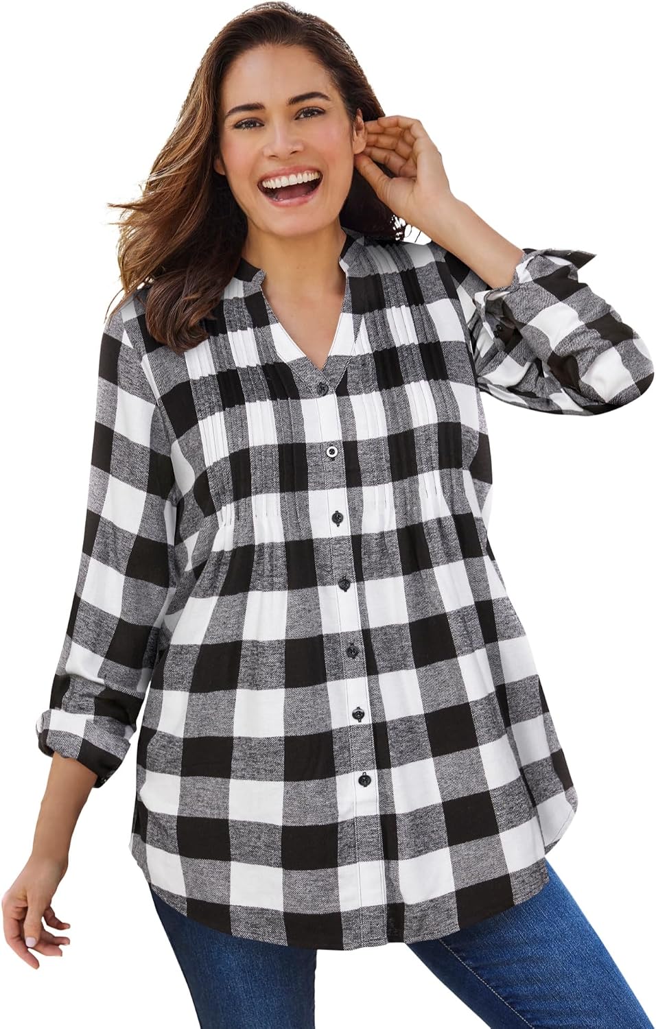 Woman Within Pintucked Flannel Shirt