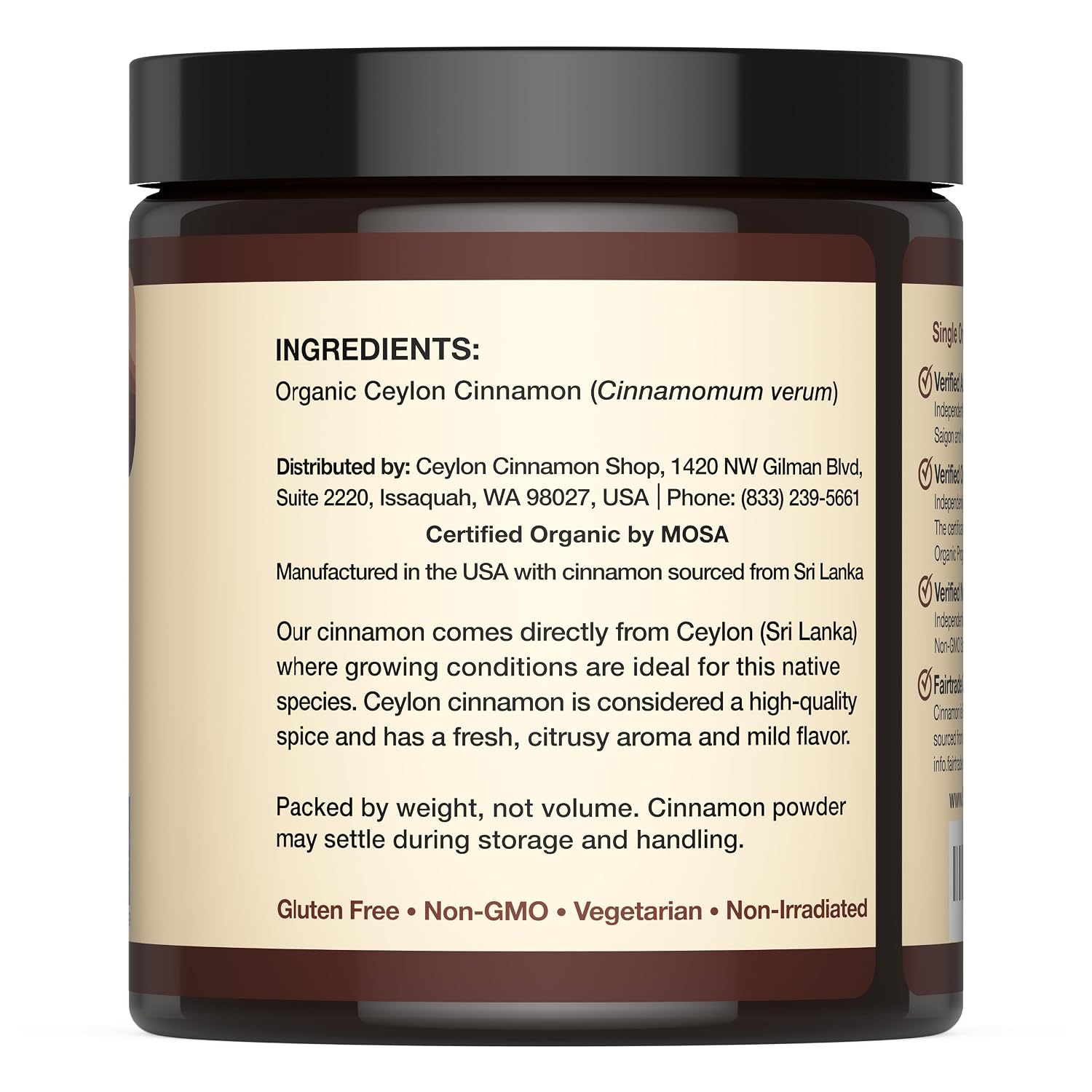 Organic Ceylon Cinnamon Powder, USDA Certified Spice - 8 ounces | Premium Grade True Cinnamon, Sri Lankan Variety, Cinnamomum Verum, All-Natural
