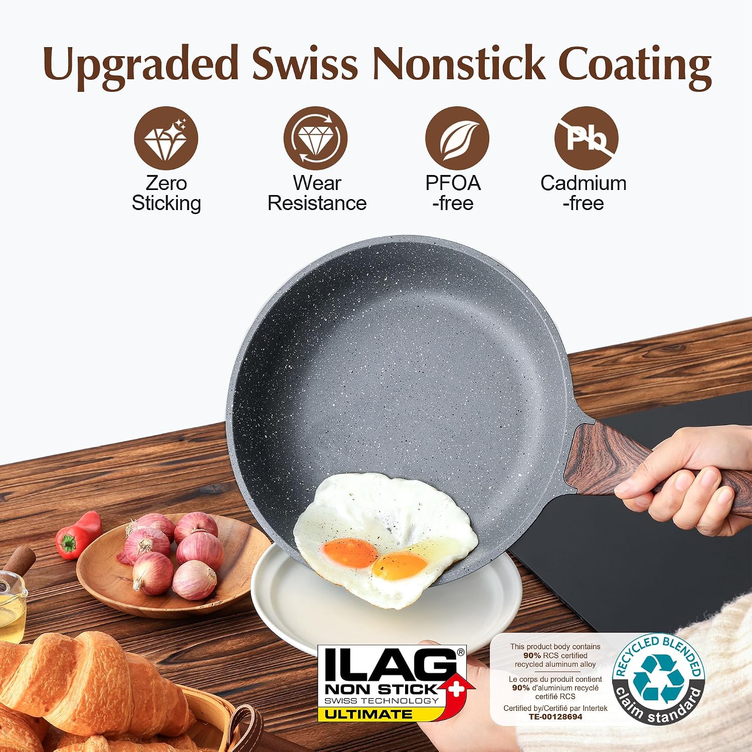 SENSARTE Nonstick Frying Pan Skillet, Swiss Granite Coating Omelette Pan, Healthy Stone Cookware Chef's Pan