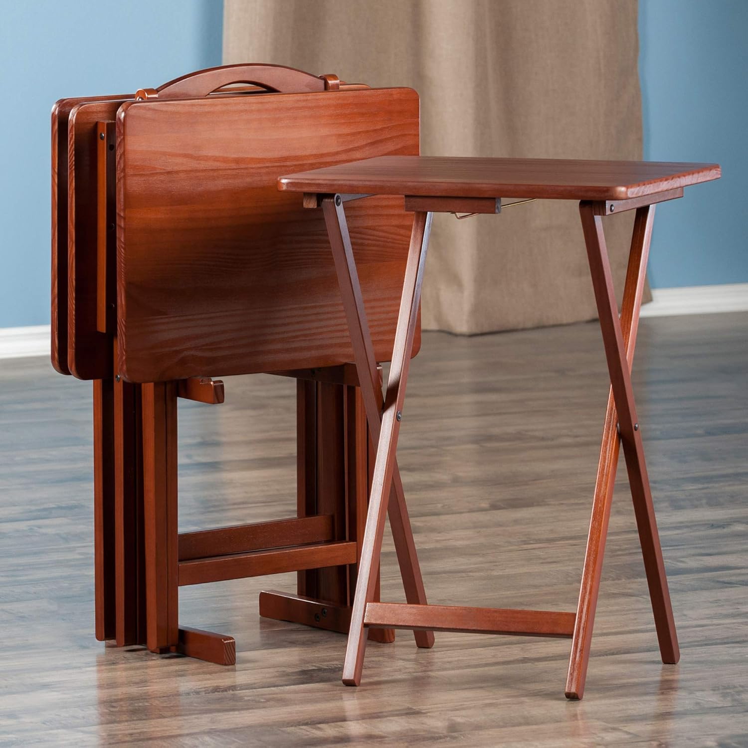 Winsome Alex Set of 2 Foldable Snack Tables, Natural, 26"