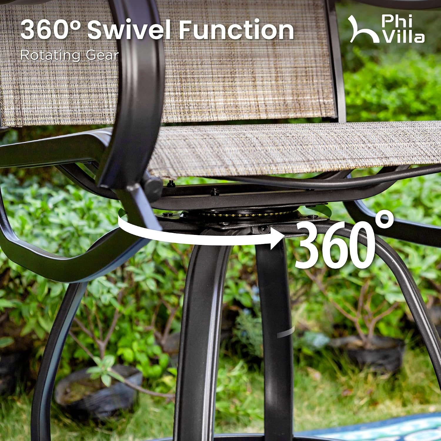 PHI VILLA Outdoor Bar Set 3 PCS Patio Bistro Table & Swivel Stools