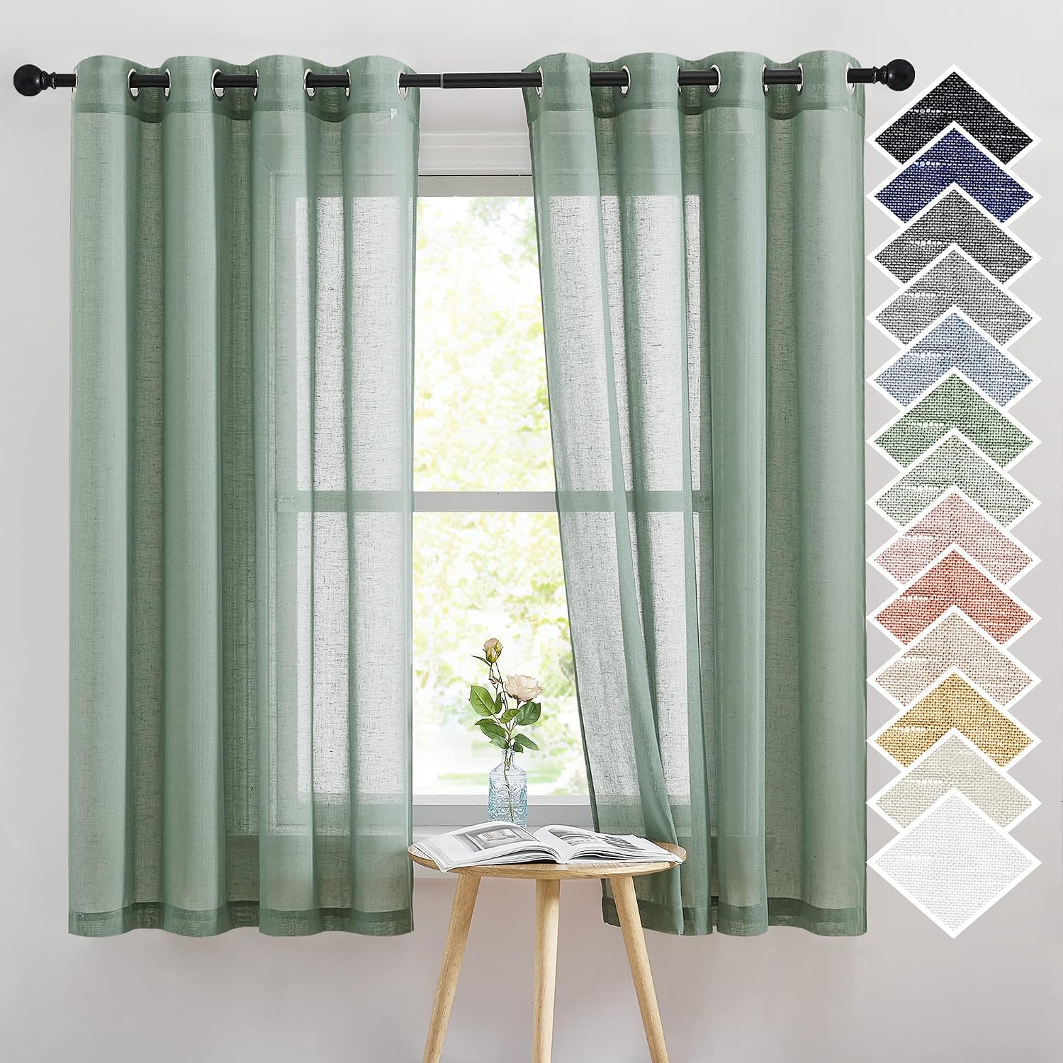 NICETOWN Linen Curtains Semi Sheer Bedroom Window Curtains