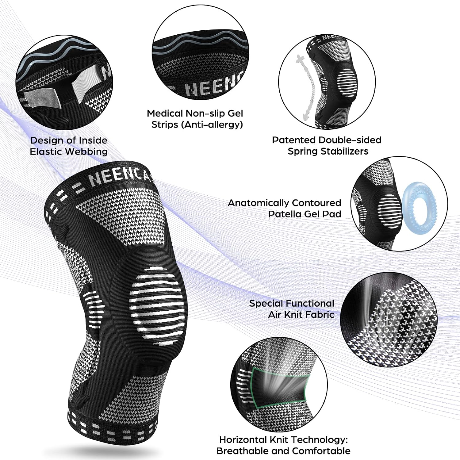 NEENCA Knee Braces for Knee Pain Relief, Compression Knee Sleeves with Patella Gel Pad & Side Stabilizers, Knee Support for Weightlifting, Running