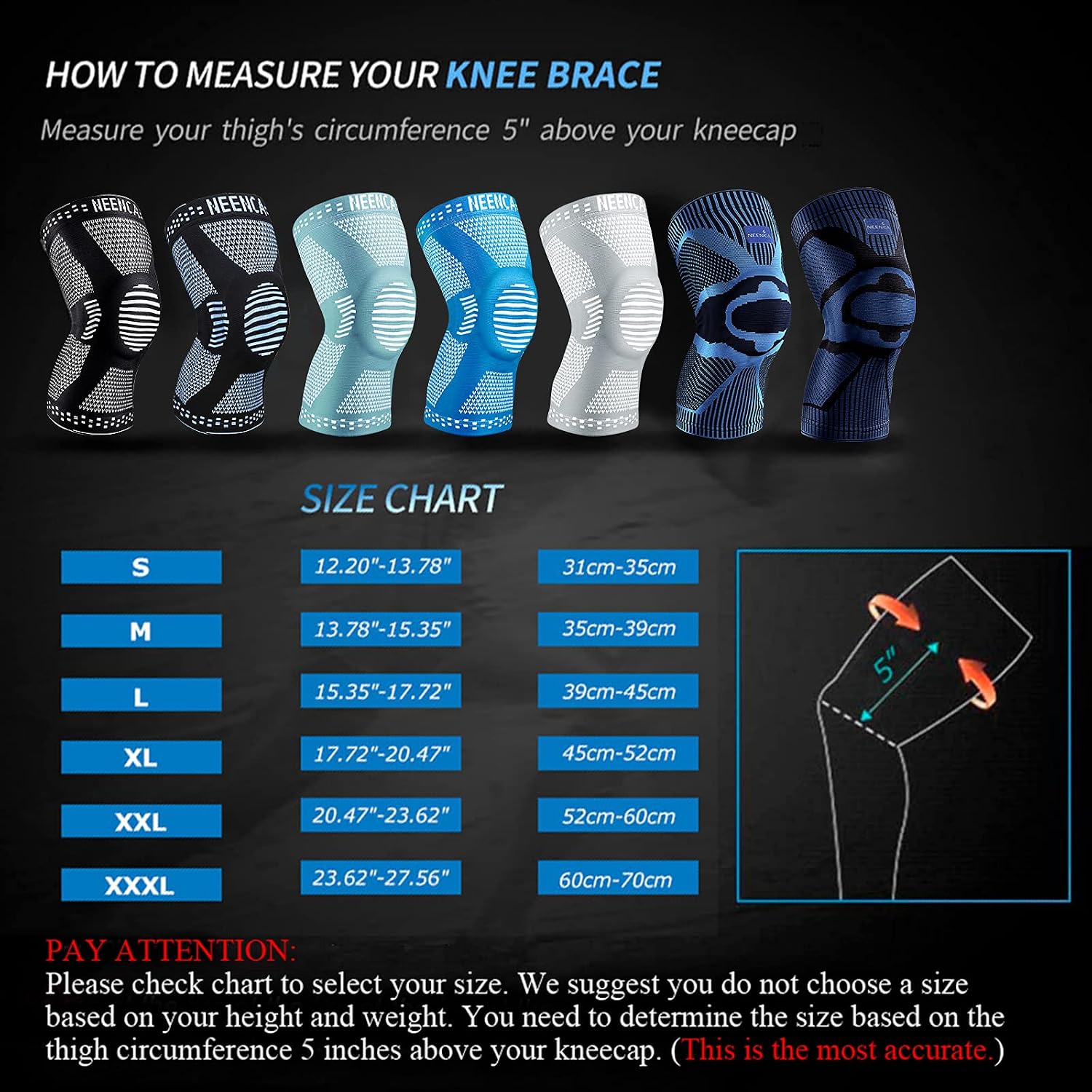 NEENCA Knee Braces for Knee Pain Relief, Compression Knee Sleeves with Patella Gel Pad & Side Stabilizers, Knee Support for Weightlifting, Running