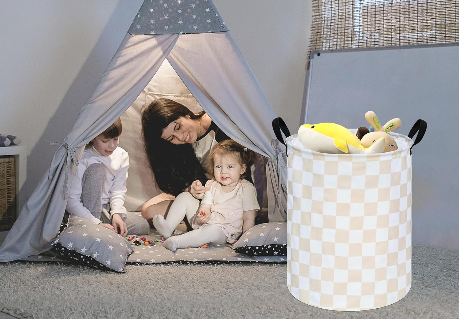 MAIZMZ Kids Hamper Storage Basket Nursery Bins Baby Gift Toy Organizer Box Laundry Basket Large Canvas Collapsible Chest for