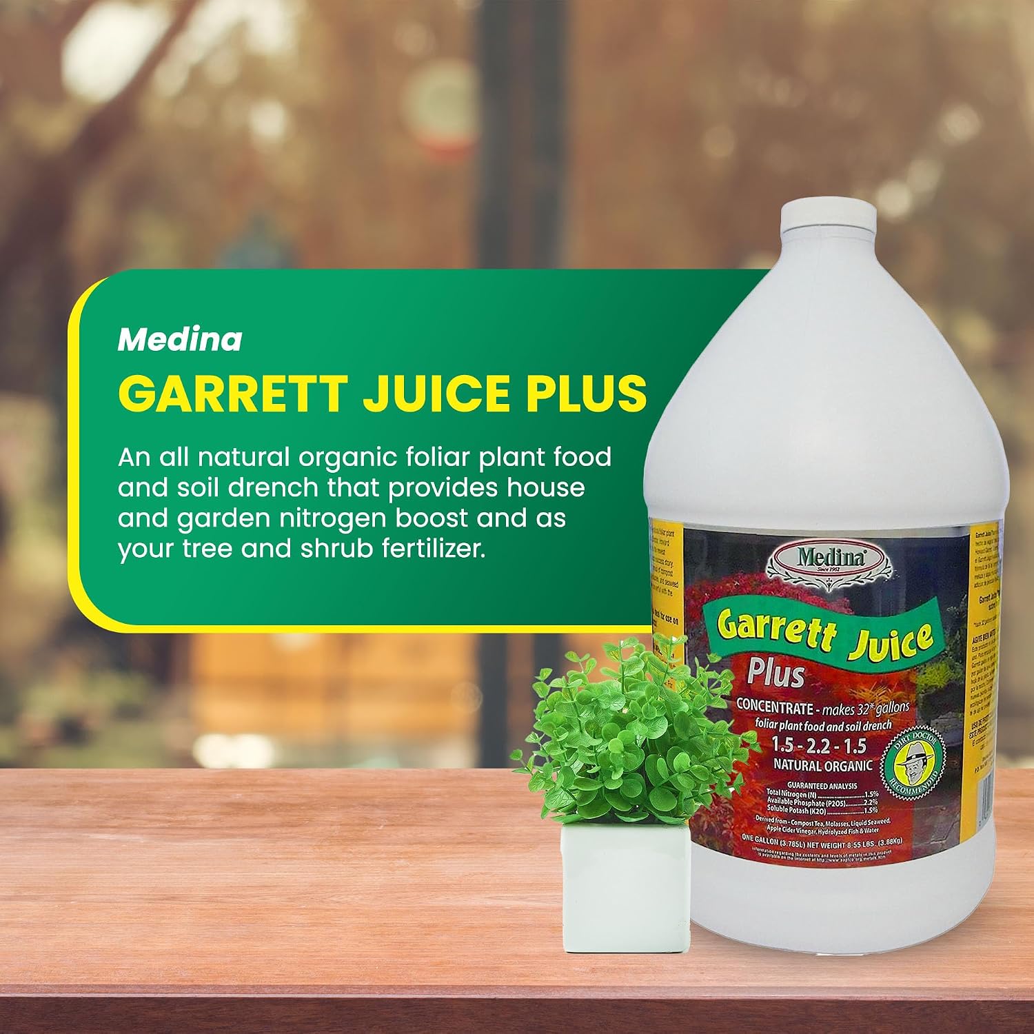 Medina Garrett Juice Plus Liquid Fertilizer, Houseplants & Garden - 1 Qt | Foliar Spray & Soil Drench | Vegetables, Flowers, Lawns & Trees | Seaweed & Fish Hydrolysate | Feed Every 1-2 Weeks