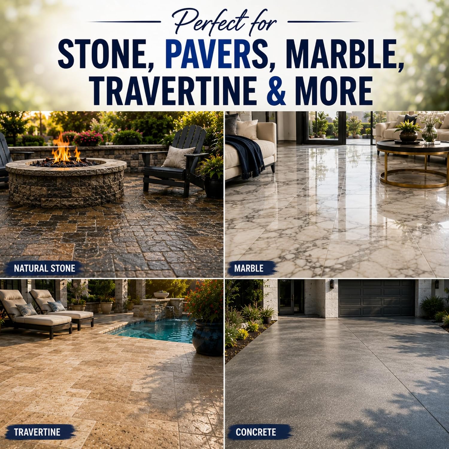 Color Enhancer Sealer for All-Natural Stone and Pavers. Marble, Travertine, Limestone, Granite, Slate, Concrete, Grout, Brick, Block. (1 Gallon)