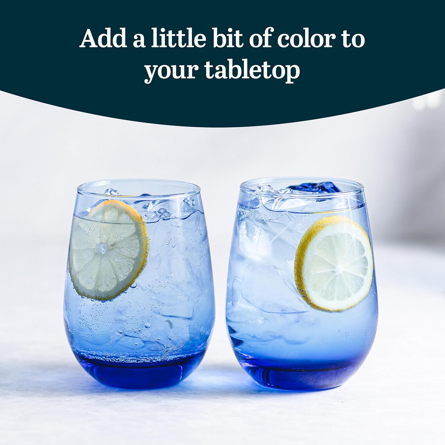 Libbey Classic Blue All-Purpose Stemless Wine Glasses Set 6, Timeless Wine Cups Set of 6, 15.25 Oz, Wine Glass Set for Dinners, Weeknights