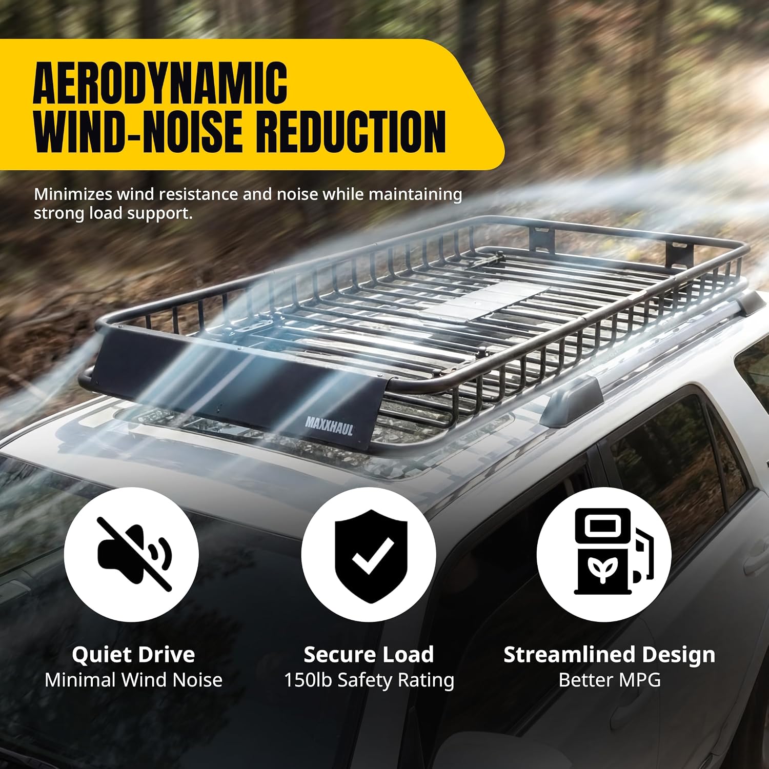 MaxxHaul Steel Roof Rack Cargo Basket, 46" x 36" x 4.5" Roof Top Carrier, Universal Fit for Cars, SUVs, Vans, and RVs, 150 lb Capacity, Weather-Resistant Easy-Install Cargo Storage (70115)