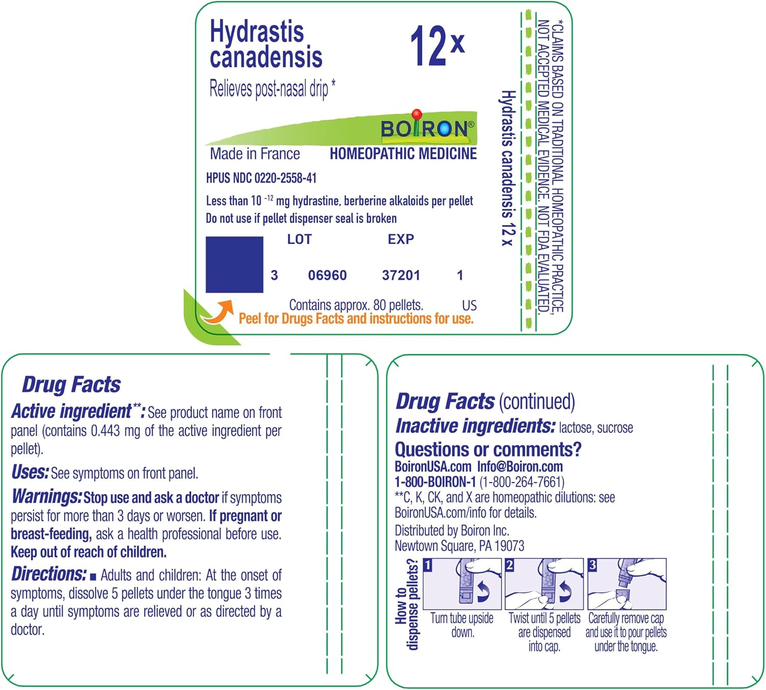 Boiron Hydrastis Canadensis 12X Homeopathic Medicine for Post-Nasal Drip - 80 Pellets | Single-medicine homeopathic pellets for Post-Nasal Drip.