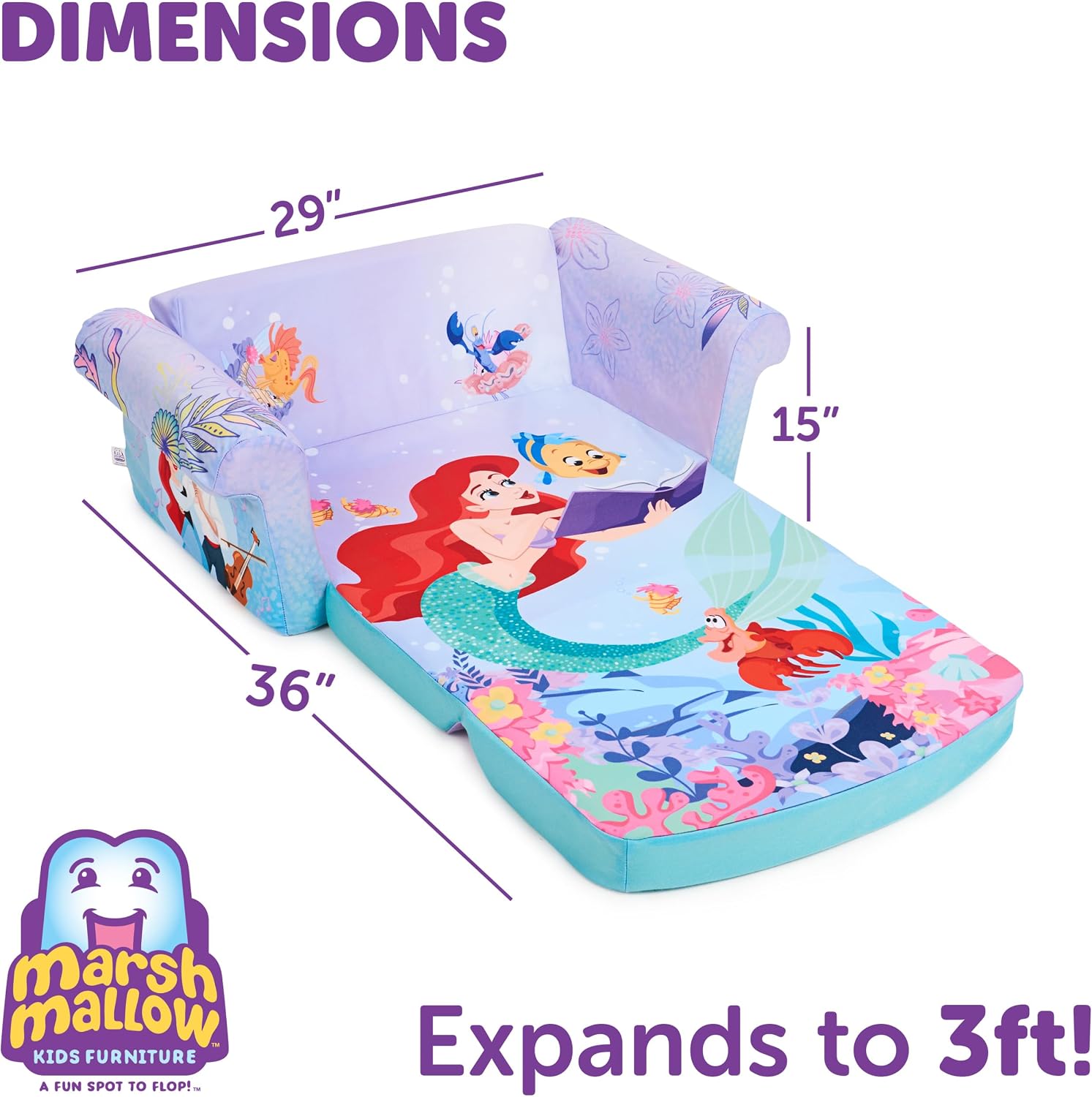 Marshmallow Furniture, Children's 2 in 1 Flip Open Foam Sofa, Minnie Mouse, by Spin Master | Pullout Foam Sleeper for Folding Lounging, Sitting, and Napping for Toddlers & Kids, Bedroom and Playroom Use