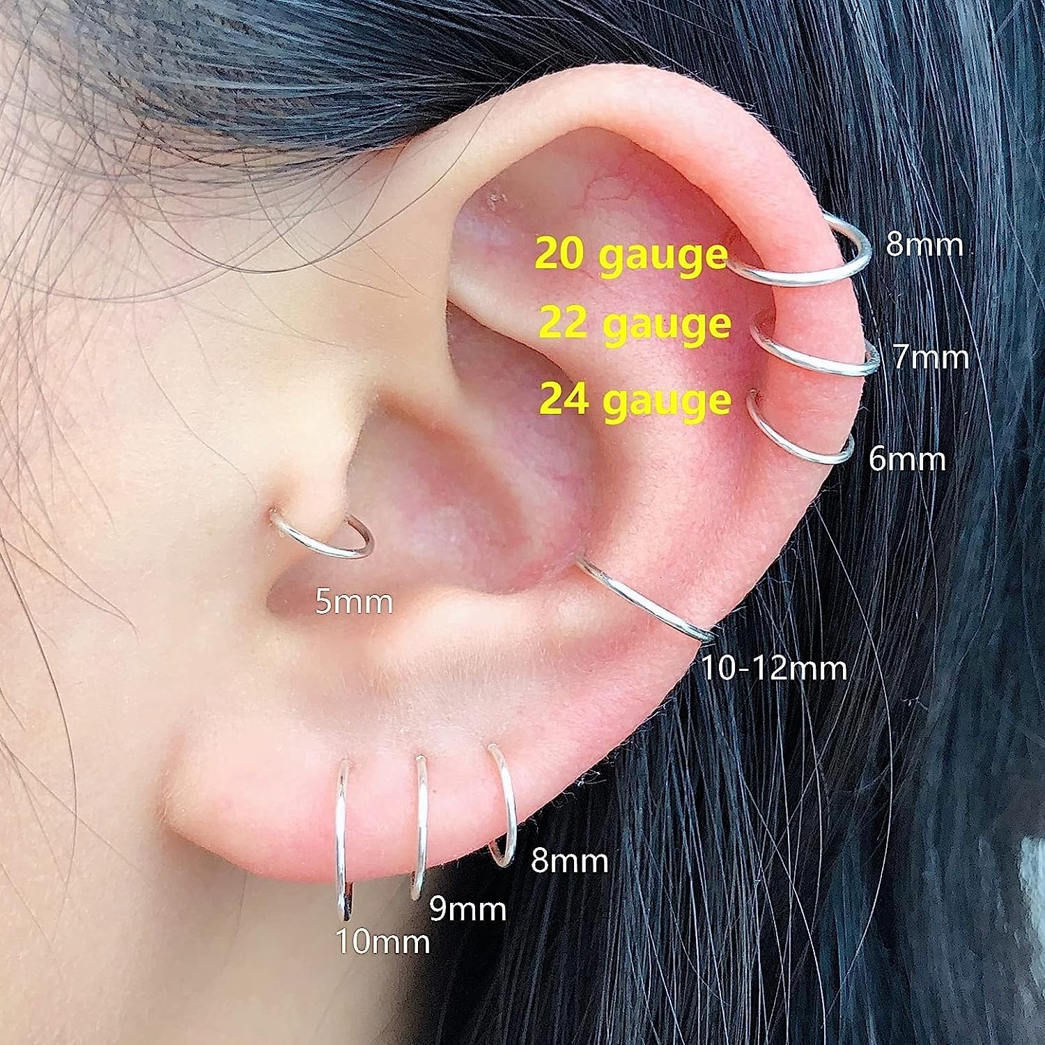 Small Gold or Sterling Silver Huggie Hoop Earrings for Women Cartilage Nose Helix Tragus