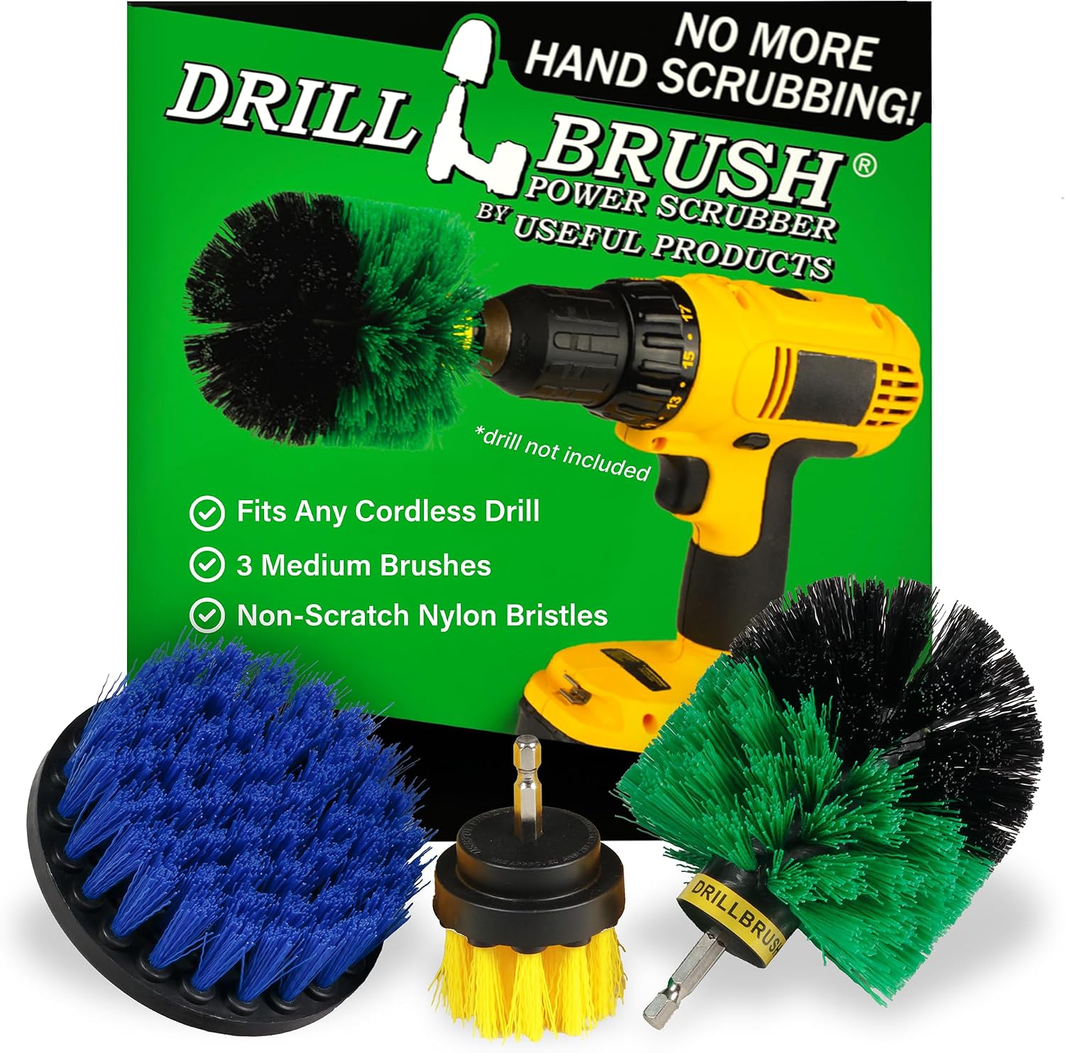 Drillbrush Drill Brush Attachment Set for Bathroom, Tile & Grout Cleaning | Power Scrubber Brush Kit for Bathtub & Shower - All-Purpose Household Cleaning Brushes for Drill - Electric Grout Cleaner Kit