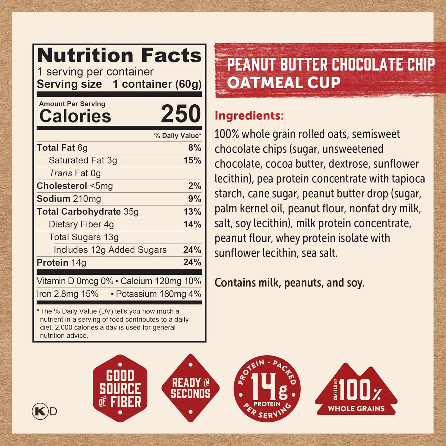 Kodiak Cakes Instant Protein Maple & Brown Sugar Oatmeal in a Cup, 2.12oz (Pack of 12)