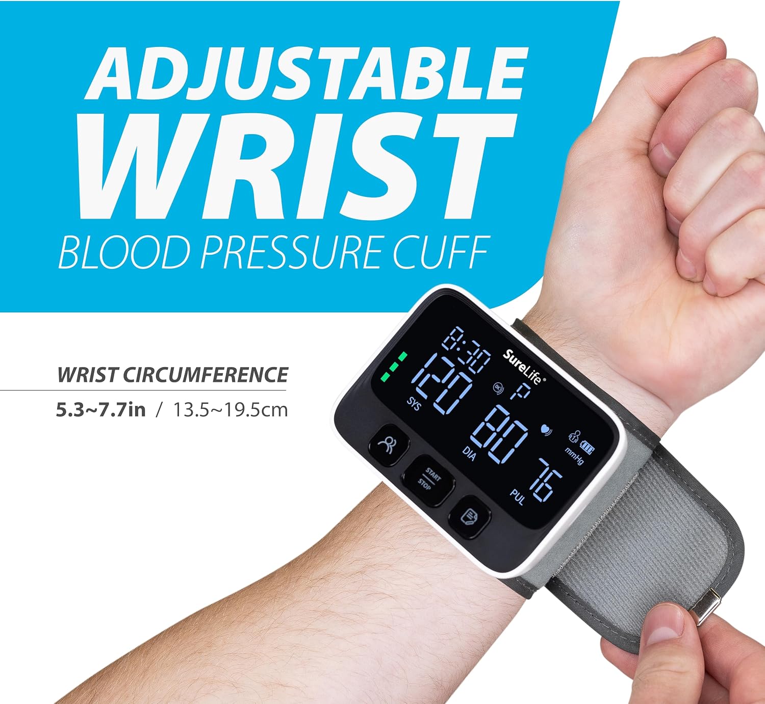 SureLife Premium Wrist Blood Pressure Monitor | Voice Readout, Irregular Heartbeat Alerts, Color-Coded Backlit LCD Screen, Fully Automatic