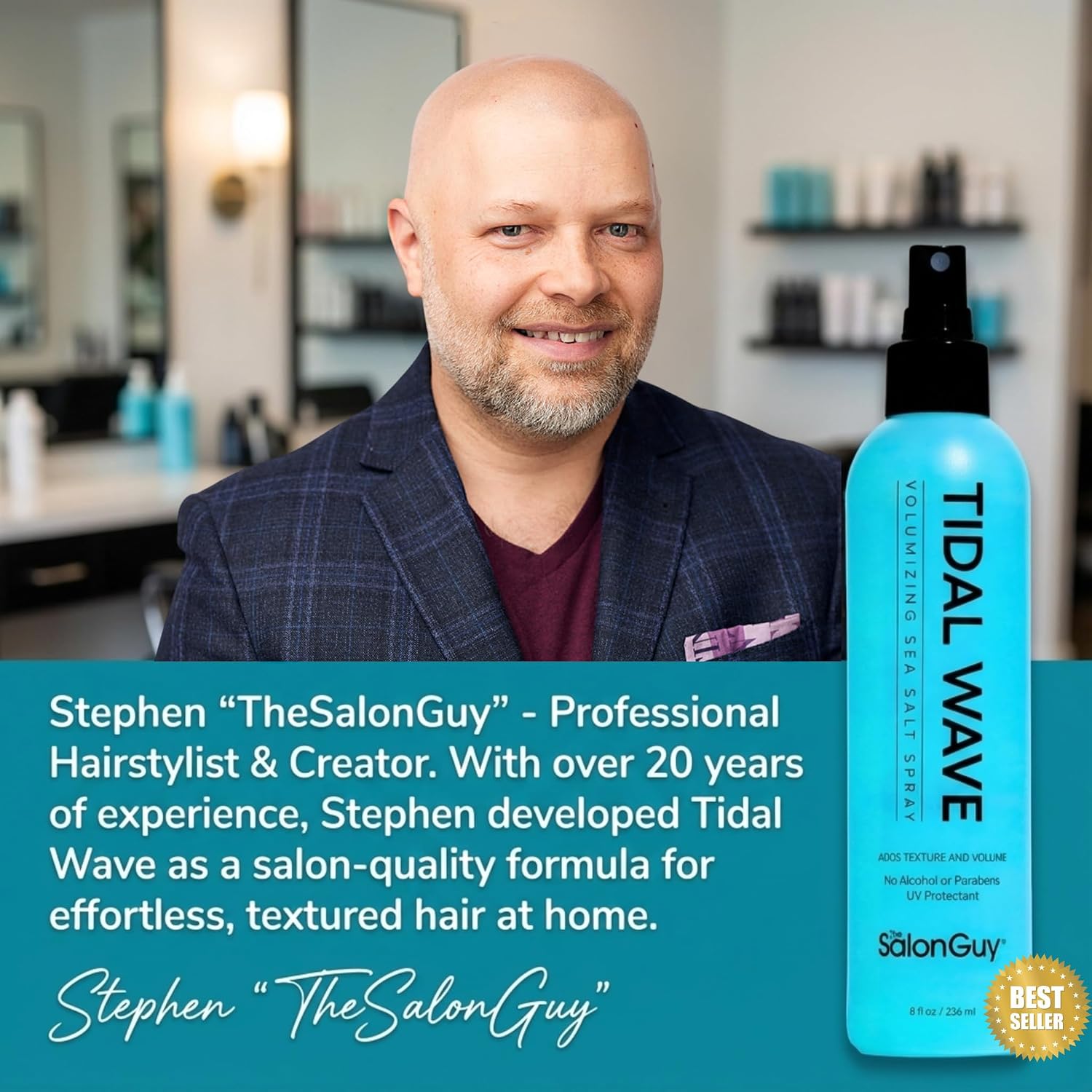 THESALONGUY Tidal Wave Sea Salt Spray for Hair – Volumizing & Texturizing Beach Wave Spray for Men & Women | Matte Finish, Light Hold