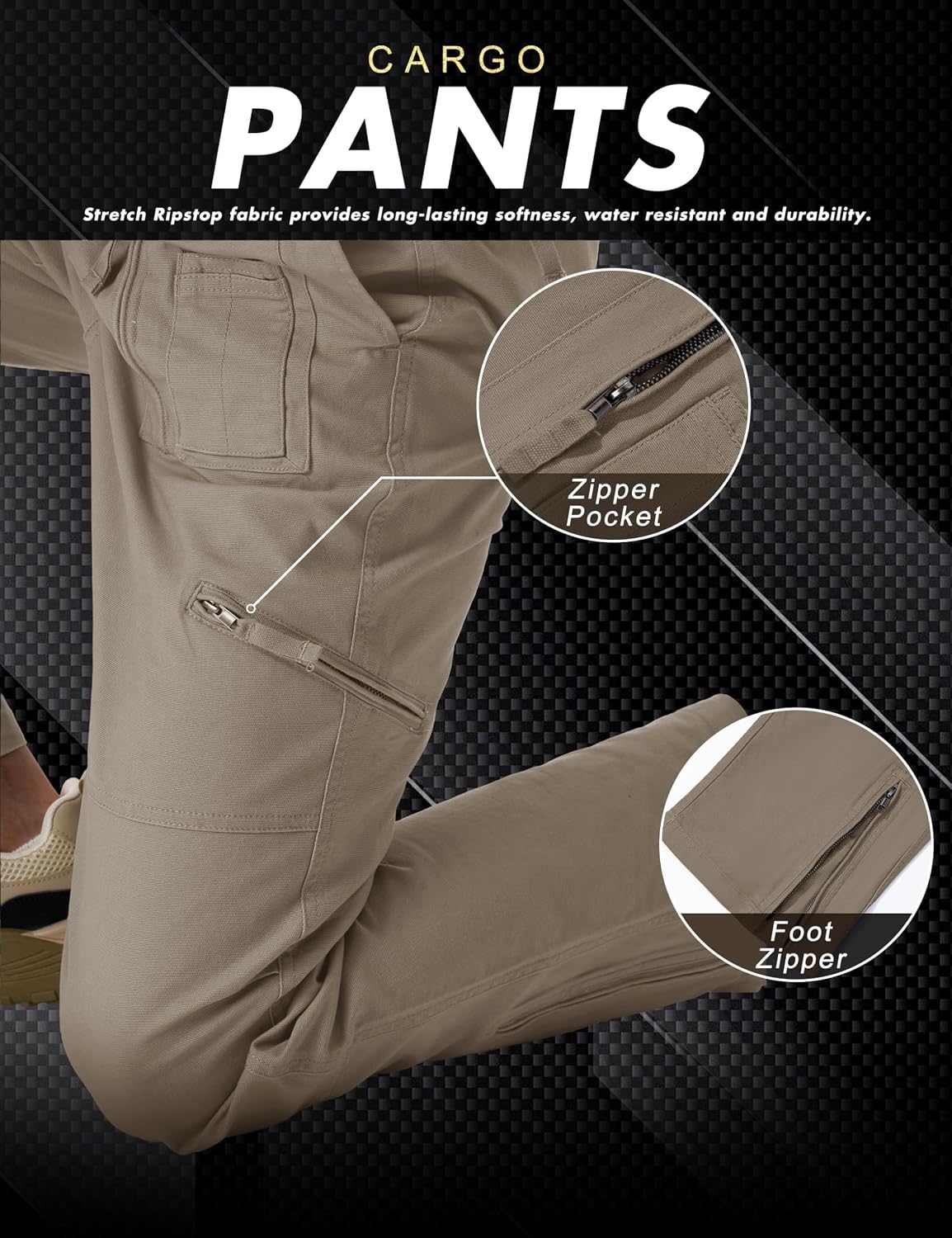 CRYSULLY Mens Tactical Cargo Pants Ripstop Cotton Military Hiking Work