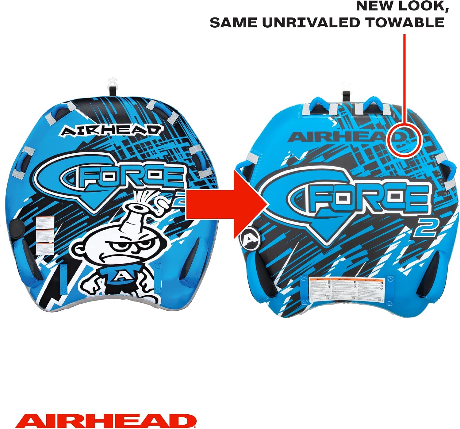 Airhead G-Force Towable Tube for Boating, 1-4 Rider Inflatable Boat Tube for Water Tubing, Heavy Duty Full Nylon Cover, Stabilizer Fins with Neoprene Knuckle Guards, Speed Safety Valve