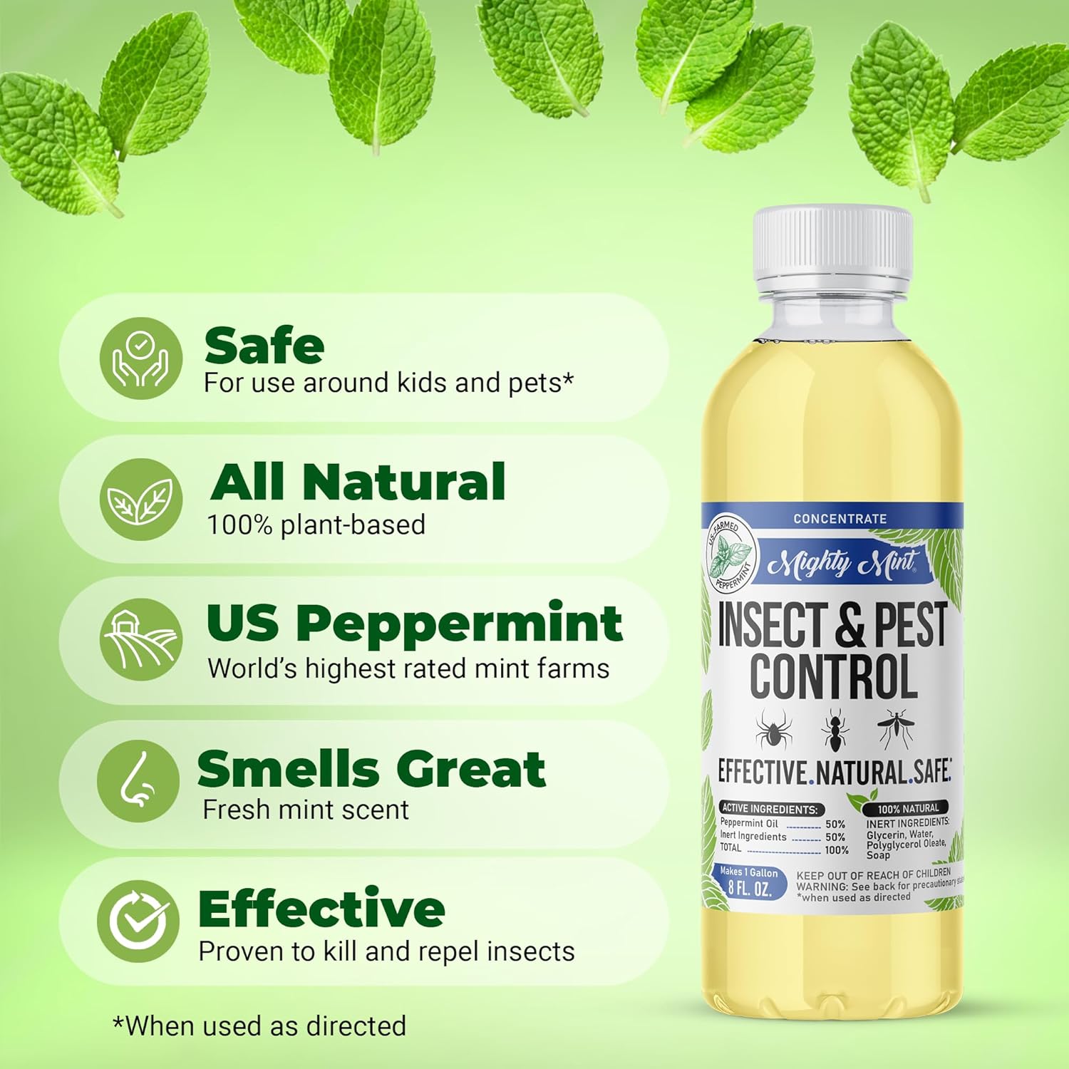 Mighty Mint Peppermint Oil Insect Repellent Spray, 16 oz | Natural Indoor & Outdoor Bug Control for Spiders, Ants, Roaches, Plant-Based, Extra-Strong Formula with Microfiber Cloth