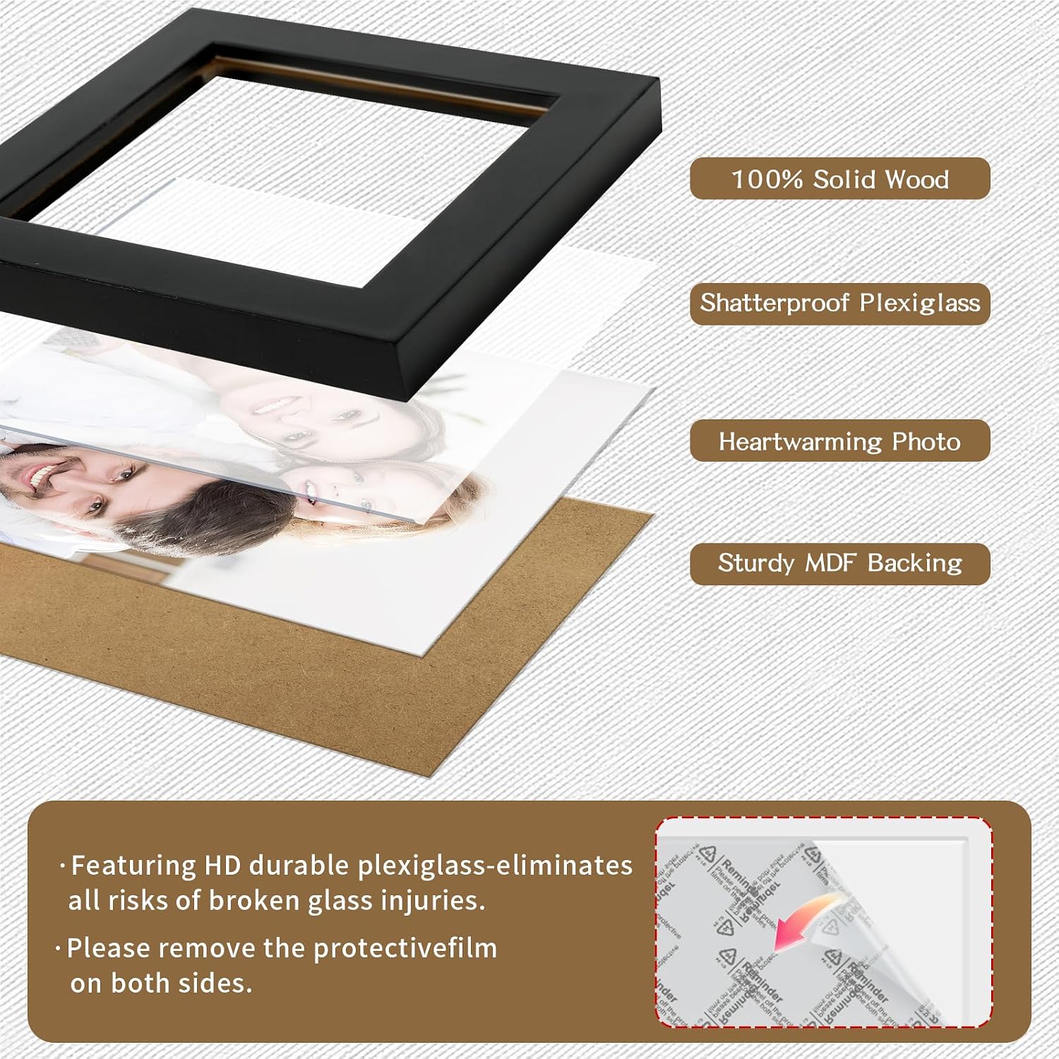 Picture Frames 8x8 2 Pack Made of Solid Wood Black for Wall Mounting and Tabletop Display
