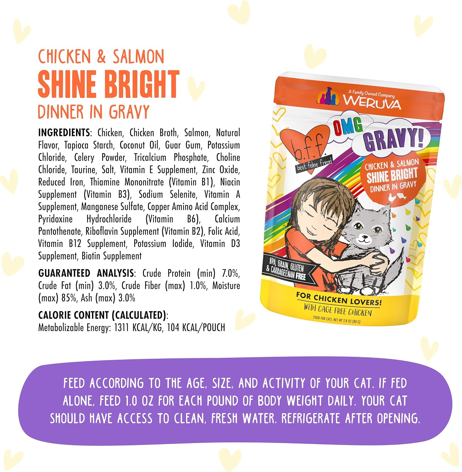 Weruva B.F.F. OMG - Best Feline Friend Oh My Gravy!, Tuna & Salmon Sweet Cheeks with Tuna & Salmon in Gravy Cat Food, 3oz Pouch (Pack of 12)