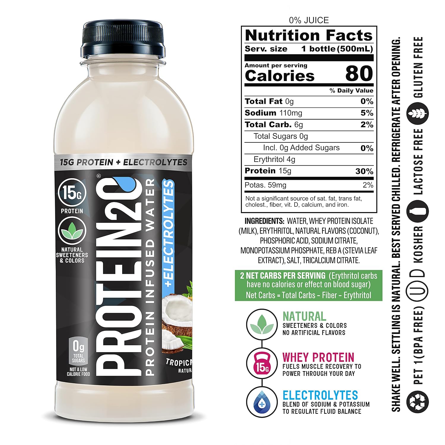 Protein2o 15g Whey Protein Isolate Infused Water, Ready To Drink, Sugar Free, Gluten Free, Lactose Free, Harvest Grape, 16.9 oz Bottle (Pack of 12)