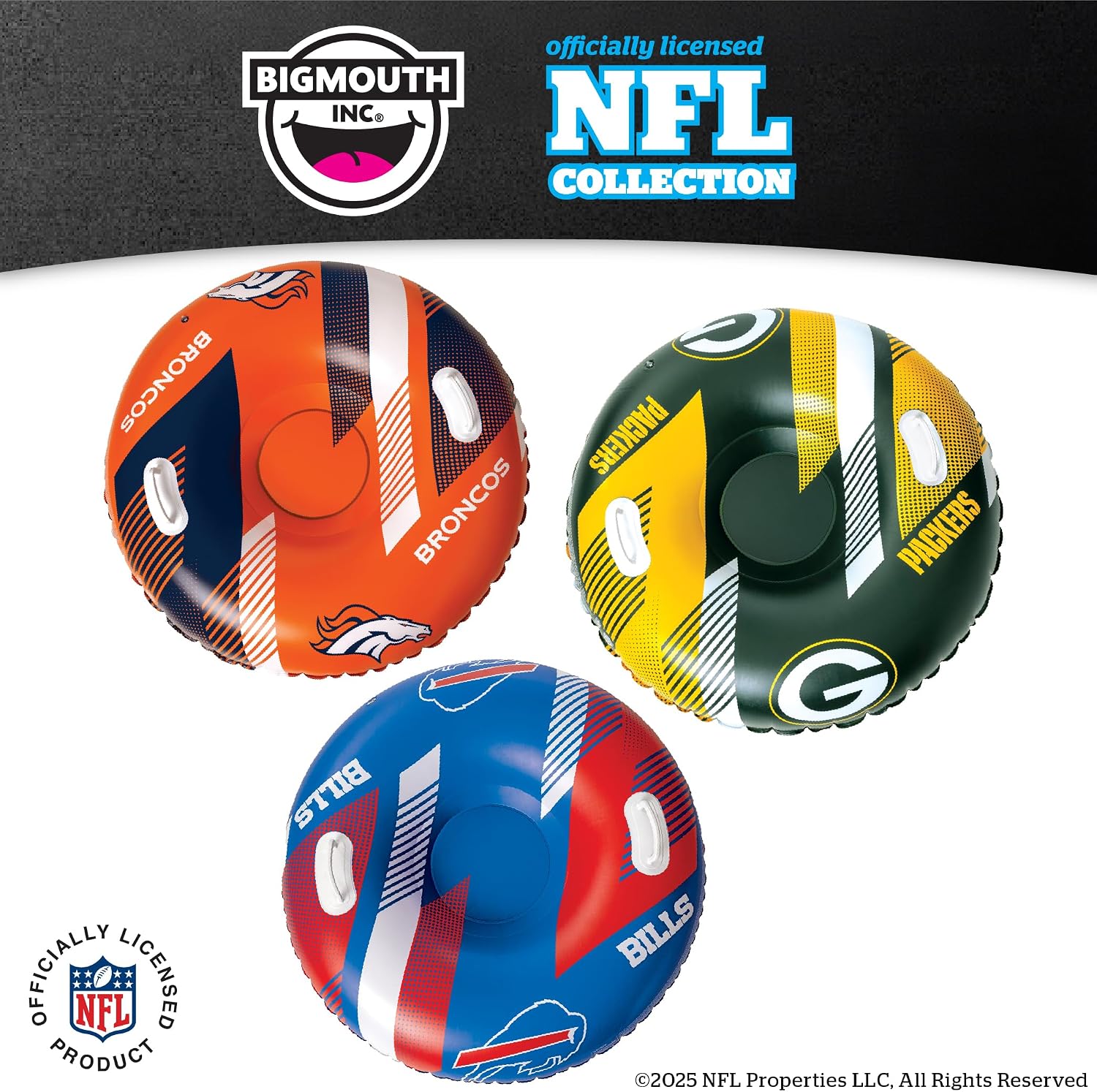 Big Mouth Inc NFL Snow Tube, Heavy Duty Inflatable Snow Sled for Winter Tubing, Ride-On Snow Tube with Handles for Kids and Adults, Outdoor Winter Fun and Football Fan Gifts