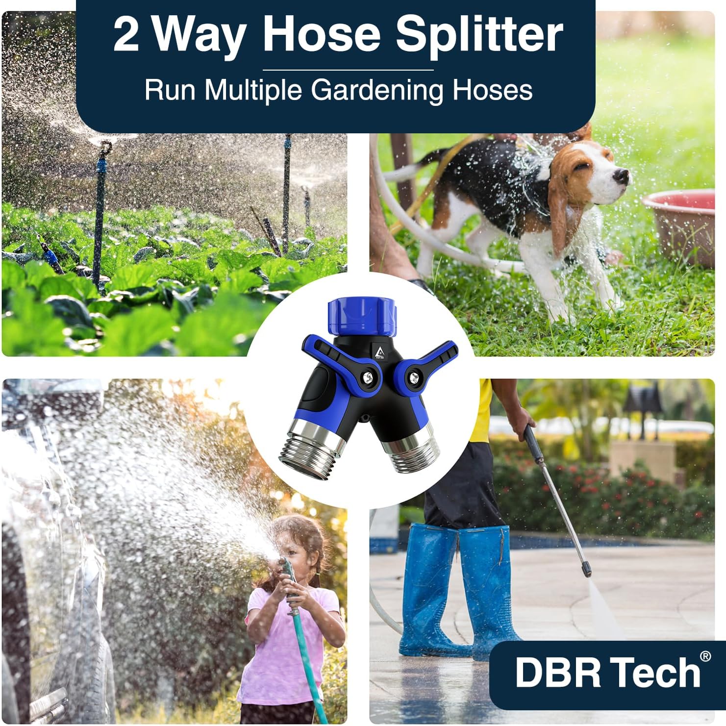 DBR Tech® Hose Splitter 2 Way, Heavy Duty Metal Connector, Two Way Garden Hose Splitter, High Flow Spigot Faucet Bib Adapter