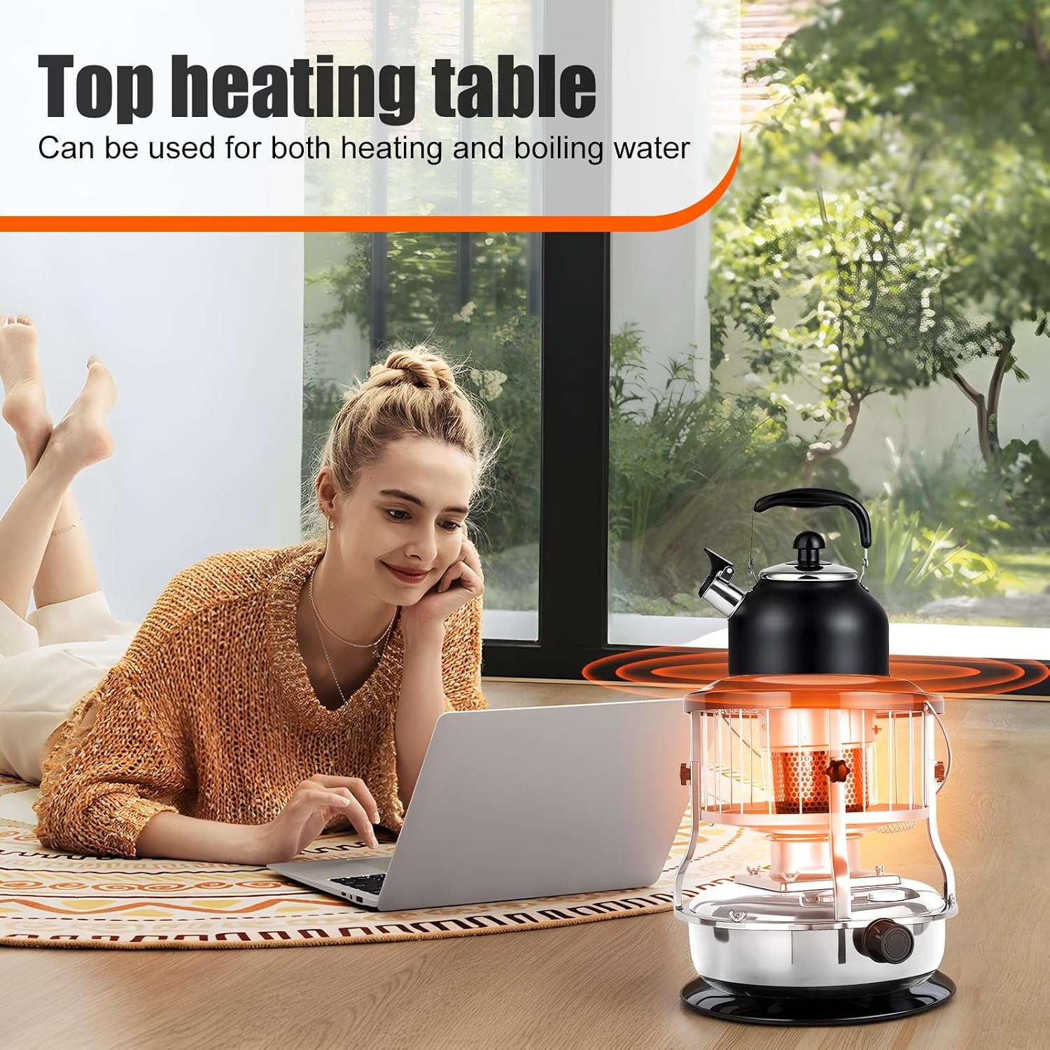 2-in-1 Kerosene Heater 9000 BTU, 4.5L Stainless Steel Kerosene Stove with 16-21H Burn Time, No Electricity Required Portable Radiant Heater, Adjustable Height Handle for Indoor Outdoor Camping Huntin