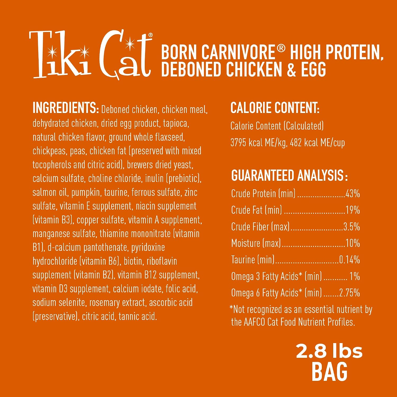 Tiki Cat Born Carnivore Dry Cat Food, Deboned Chicken & Egg, 2.8 lbs. Bag