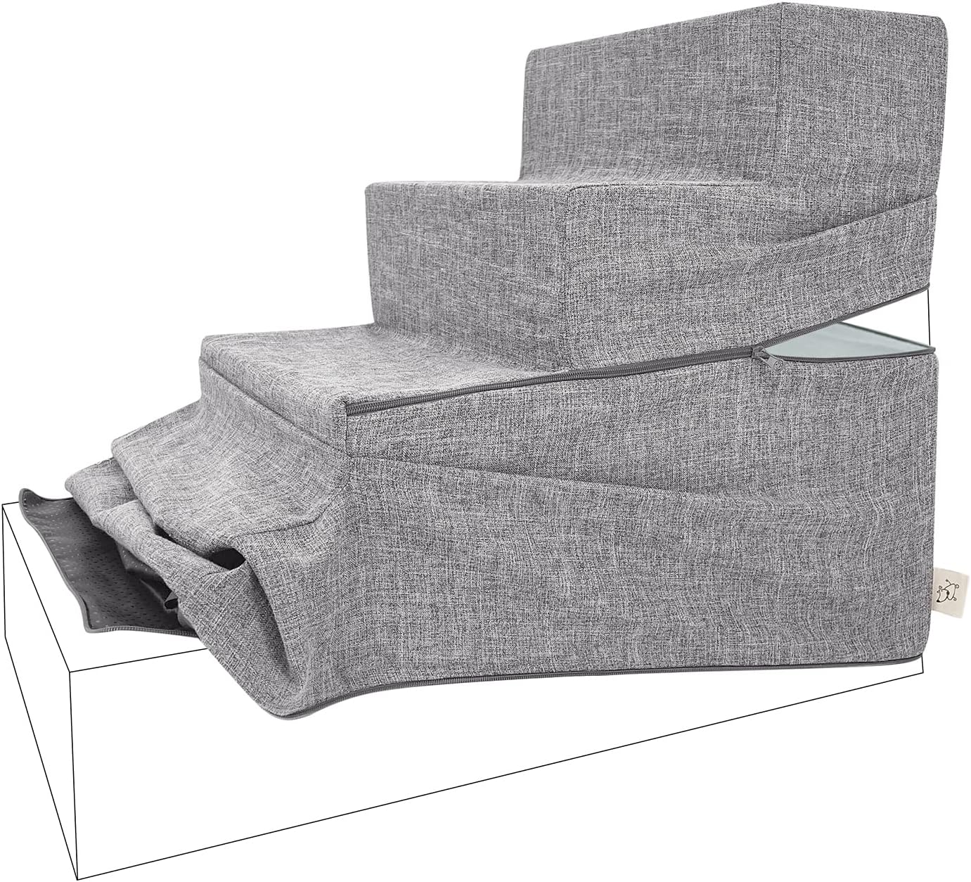 Best Pet Supplies Non-Slip Foam Dog Stair & Pet Ramp, Balanced Indoor Step Support - Foldable Stair, Ash Gray Linen,3-Step