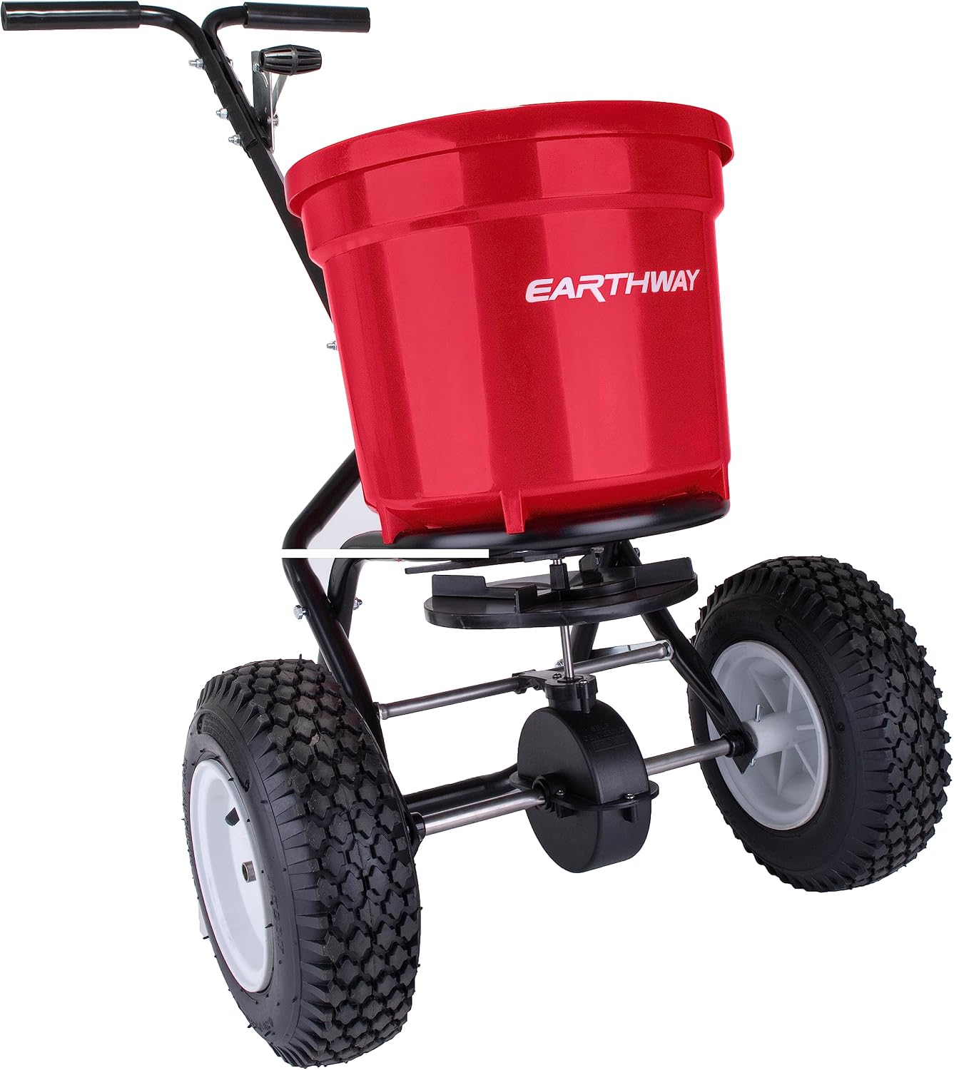 EarthWay 2150 Commercial 50 LB Broadcast Fertilizer Spreader. Heavy-Duty Walk-Behind Push Garden Seeder with Adjustable Drop Rate and Driving