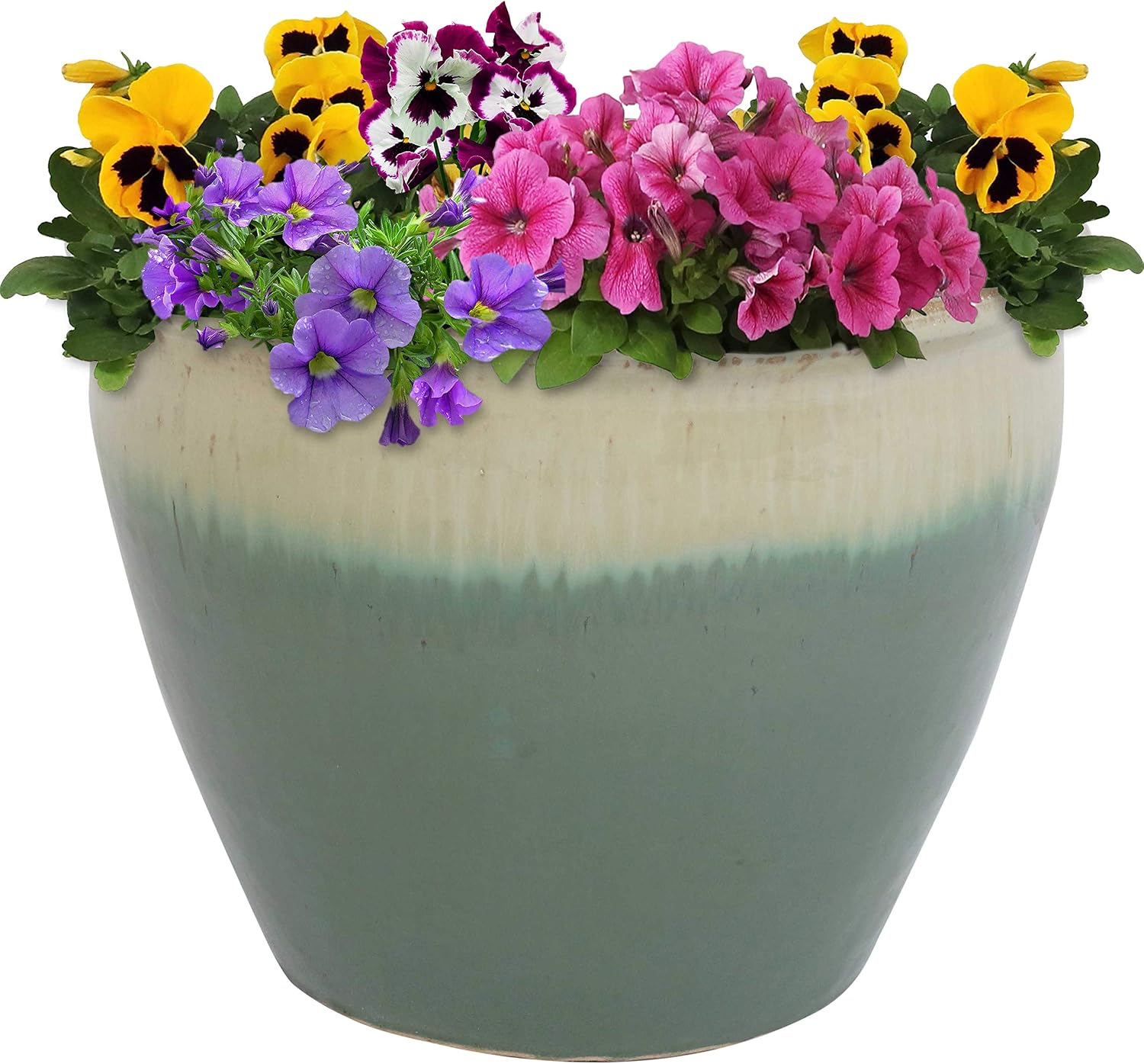 Sunnydaze Chalet 12" Ceramic Plant Pot, Imperial Blue Glaze, 2pk