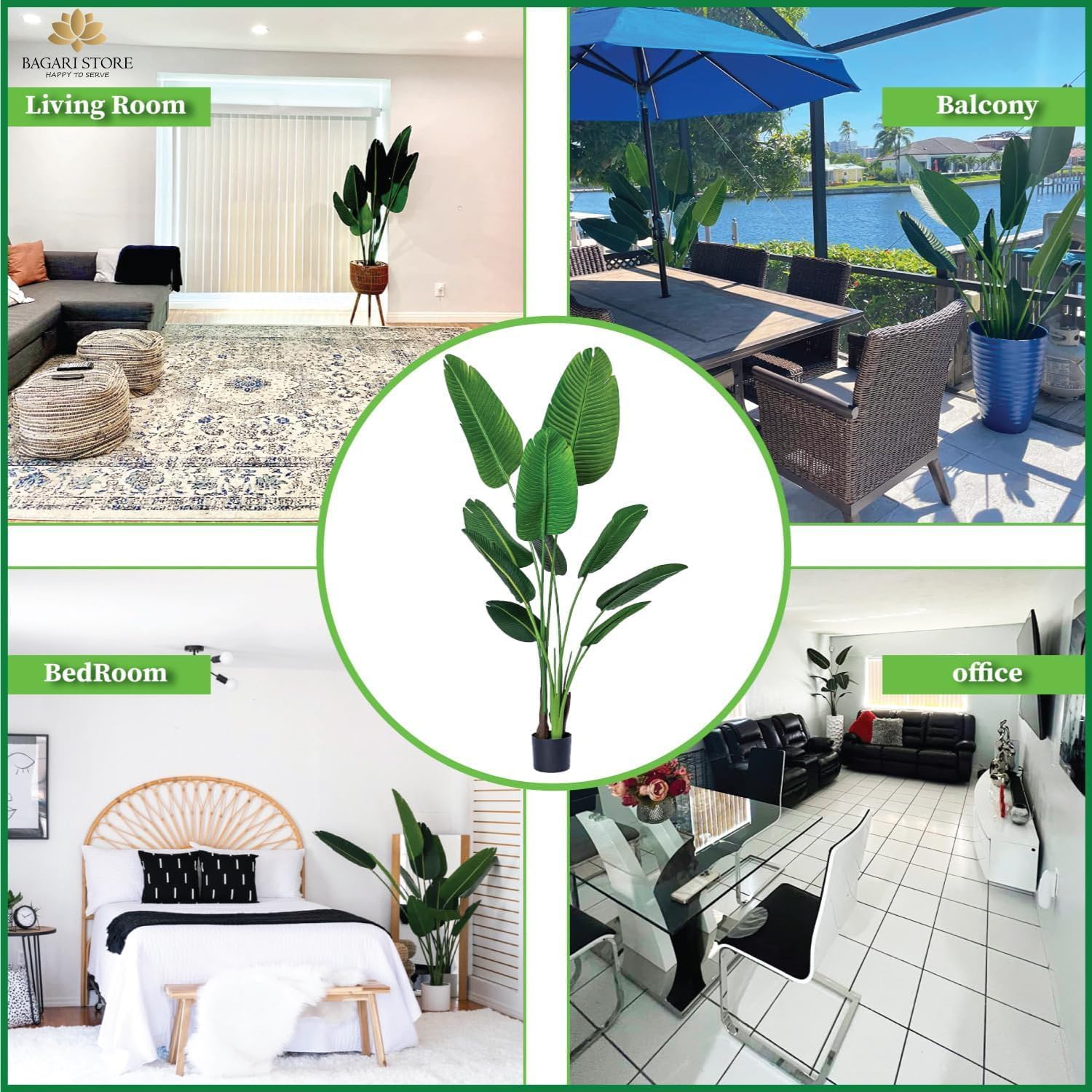 One 5 Foot Artificial Silk Bird of Paradise Palm Tree Potted Plant by Bagari