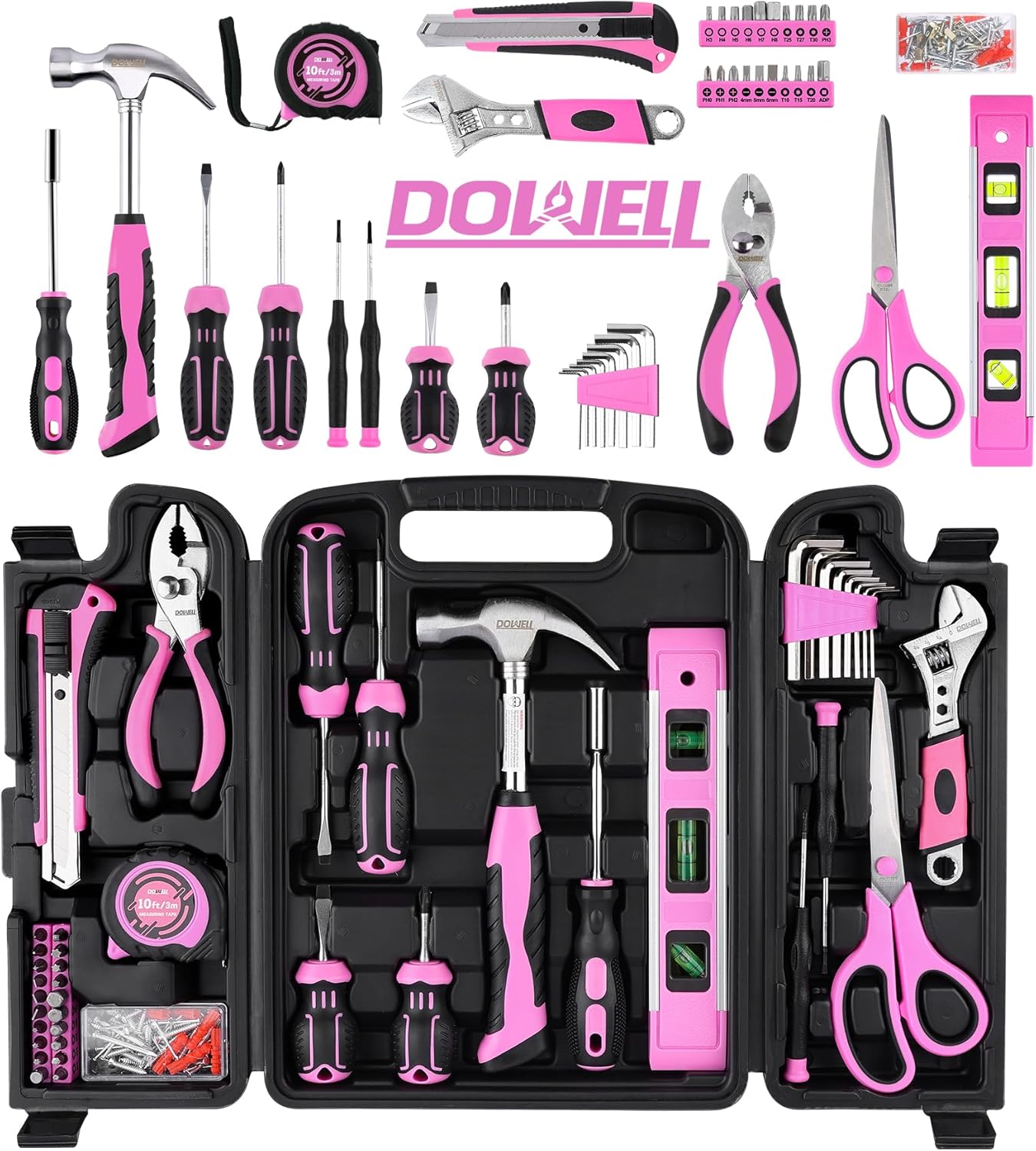 DOWELL Tool Set, 90 Piece Tool Kit with Wrench Set, Home Tools | wrenches, hammer, pliers, screwdrivers, rust-resistant steel, durable plastic case, ANSI certified