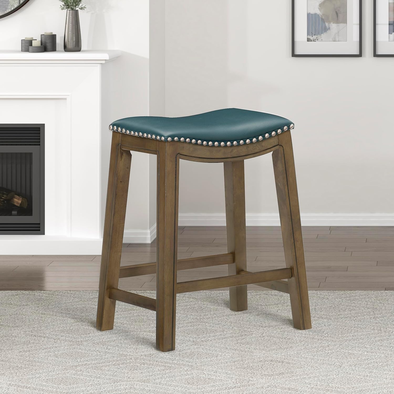 Lexicon Ordway Solid Wood Counter Height Stool - Saddle Kitchen Stool Counter Height Stools for Dining, Armless Chair Seating Options, Perfect for Casual Entertaining Spaces, 25" SH, Black