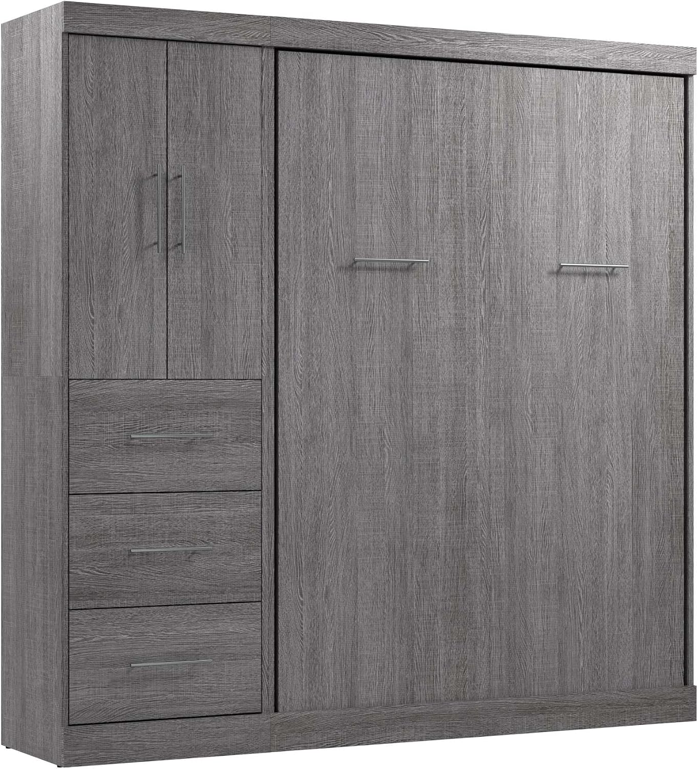 Bestar Nebula Full Murphy Bed with Wardrobe (84W) in Bark Gray, Sleeping Arrangement and Closet Organizer for Multipurpose Room | Wardrobe