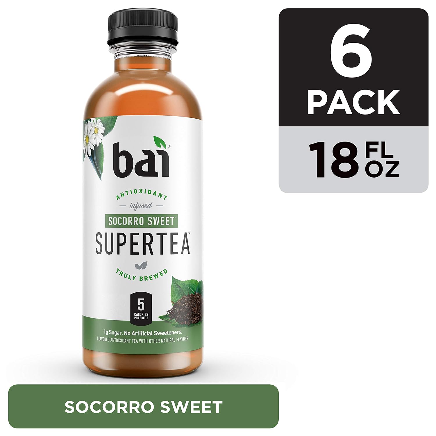 Bai Iced Tea, Narino Peach, Antioxidant Infused Supertea, Crafted with Real Tea (Black Tea, White Tea), 18 Fluid Ounce Bottles, 12 count