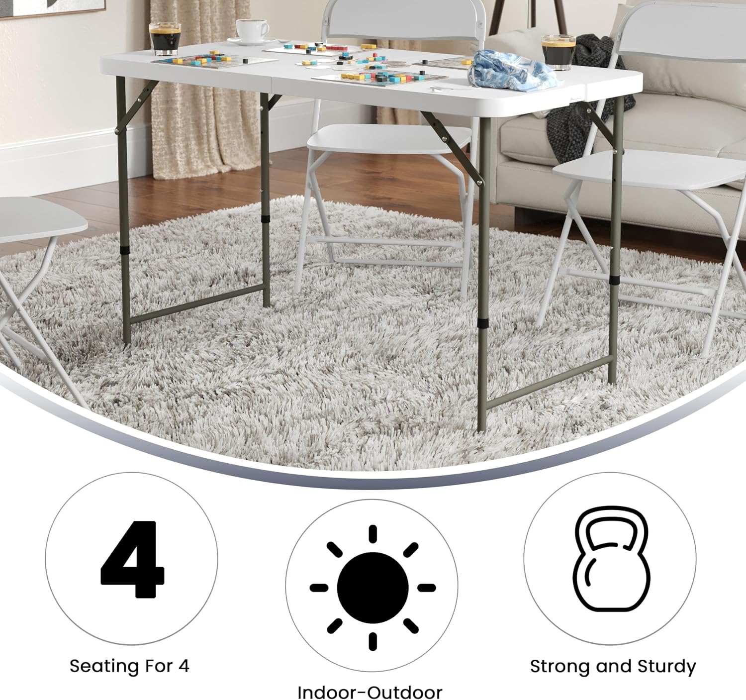 Flash Furniture 4-Foot Bi-Fold Granite White Plastic Folding Table | Lightweight, Easy Storage, Commercial Grade, Carrying Handle