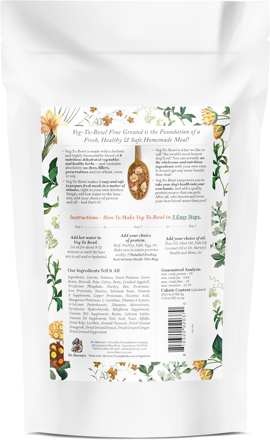 Dr. Harvey's Veg-To-Bowl Fine Ground Dehydrated Vegetable Pre-Mix for Dogs, 7-Pound Bag | Dehydrated Vegetable Pre-Mix