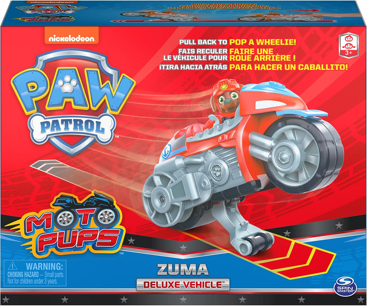 PAW Patrol, Moto Pups Wildcat’s Deluxe Pull Back Motorcycle Vehicle with Wheelie Feature and Toy Figure
