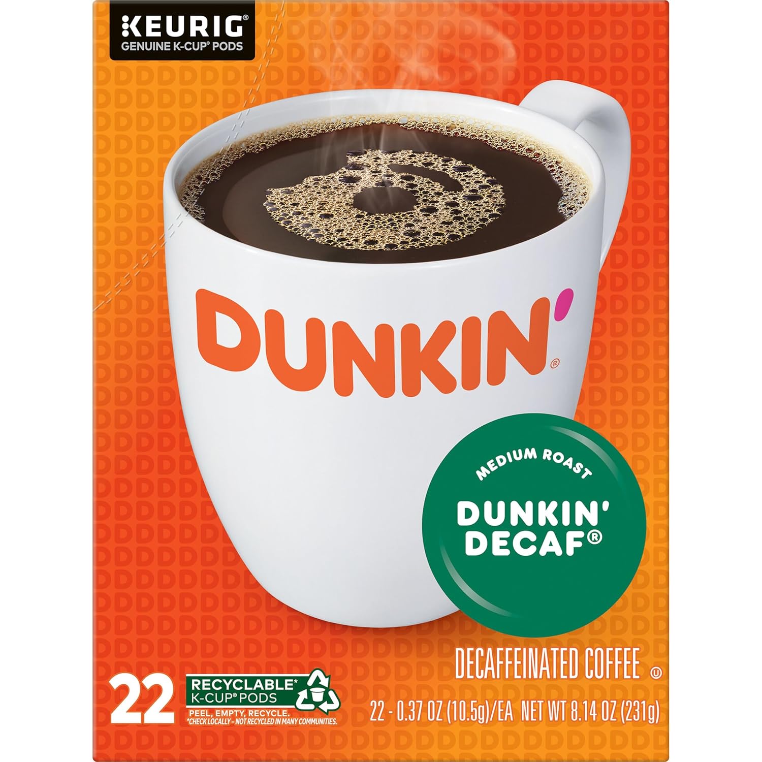 Dunkin’ Decaf Medium Roast Coffee, Keurig K-Cup Pods, 60 Count