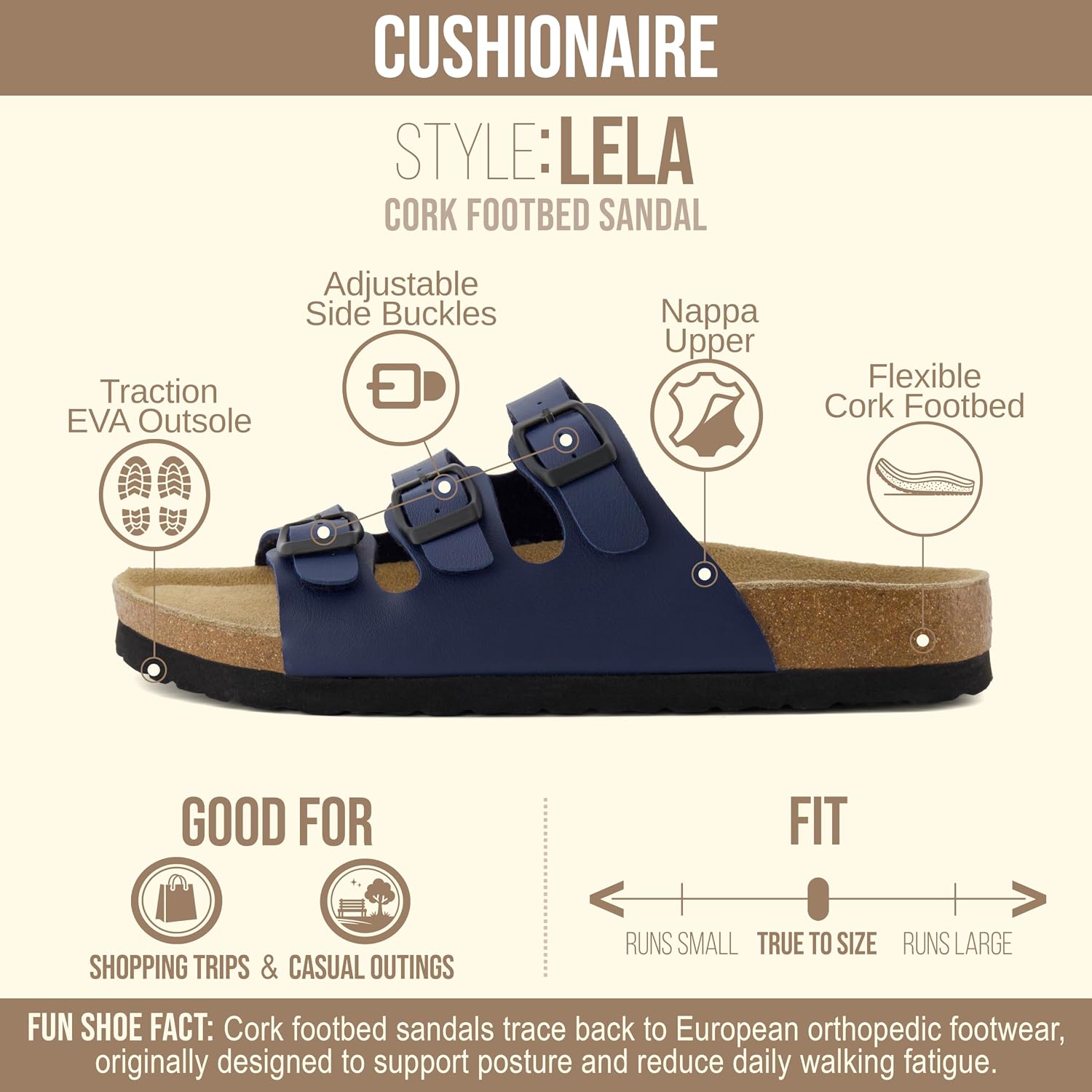 CUSHIONAIRE Women's Lela Cork footbed Sandal with +Comfort